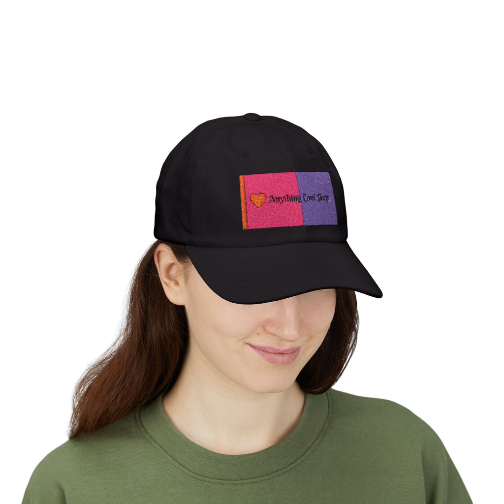 Dad Cap — Pink & Purple Heart Patch Embroidered "Anything Cool Stuff"