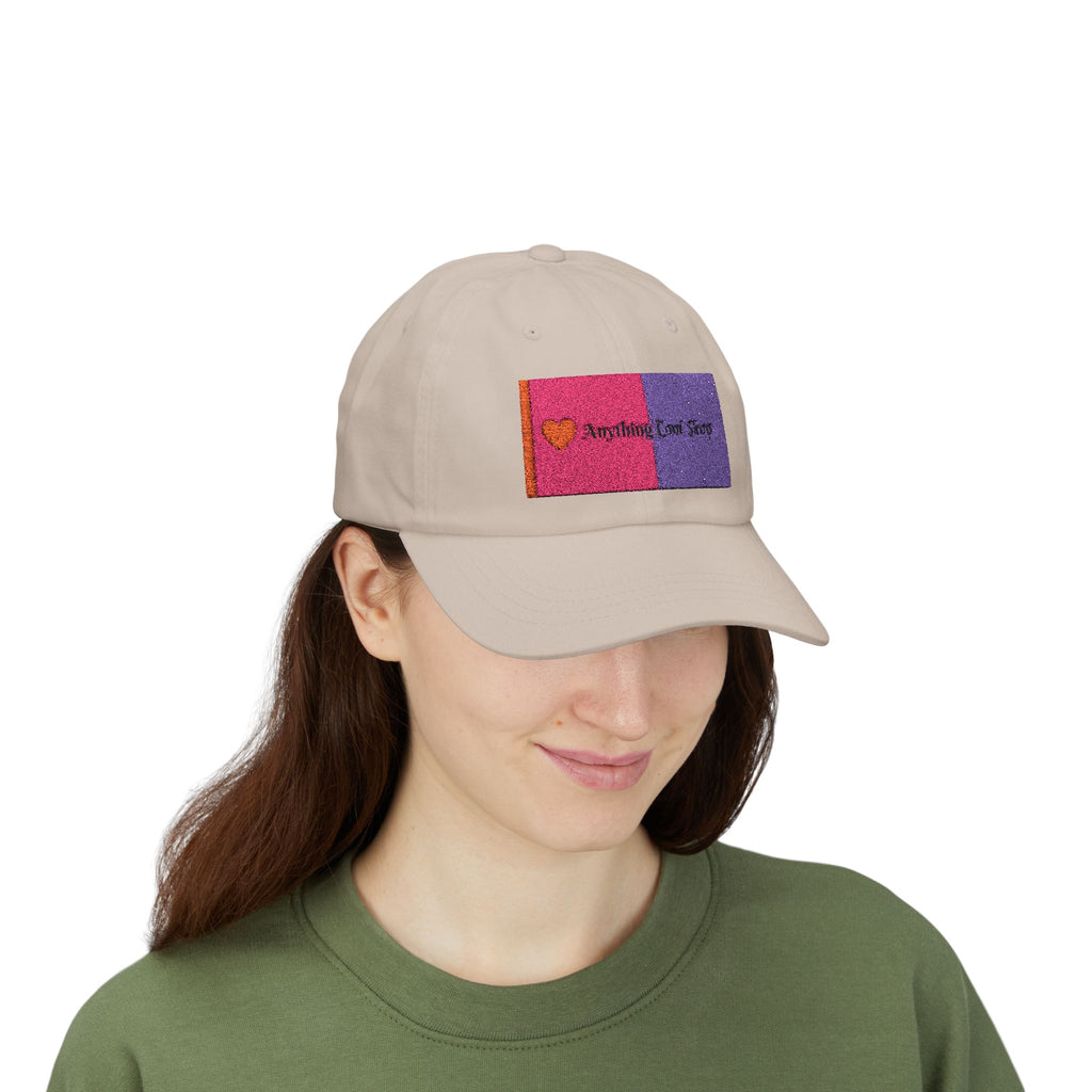 Dad Cap — Pink & Purple Heart Patch Embroidered "Anything Cool Stuff"