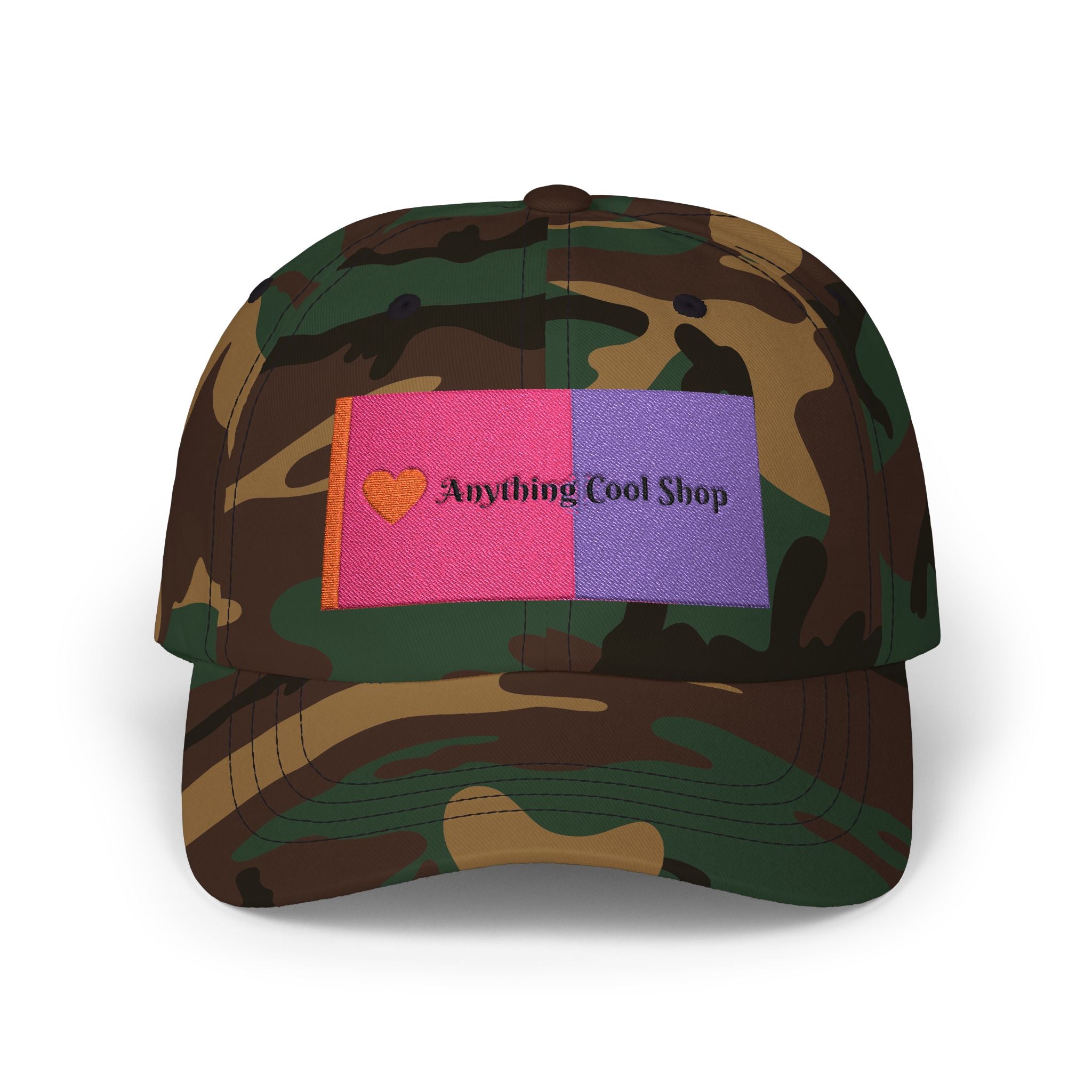 Dad Cap — Pink & Purple Heart Patch Embroidered "Anything Cool Stuff"