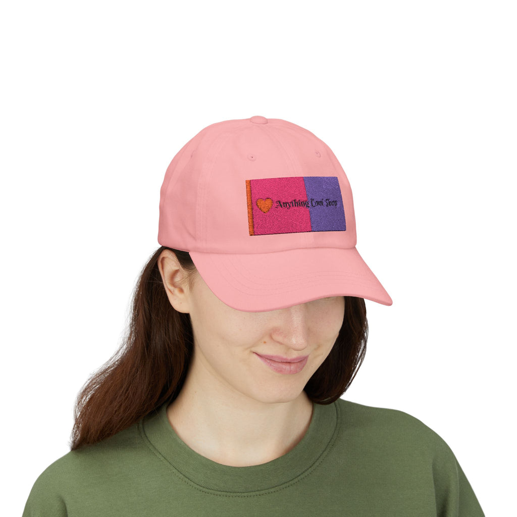 Dad Cap — Pink & Purple Heart Patch Embroidered "Anything Cool Stuff"