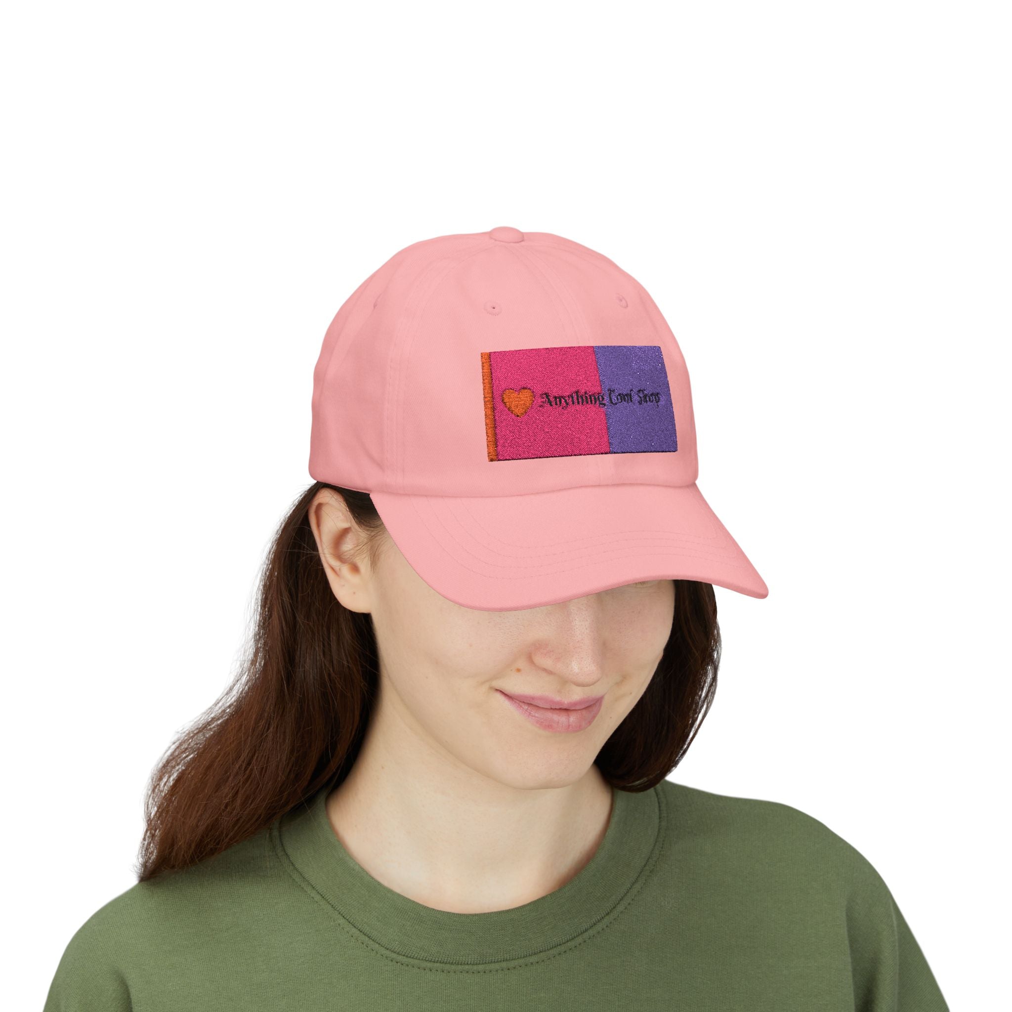 Dad Cap — Pink & Purple Heart Patch Embroidered "Anything Cool Stuff"