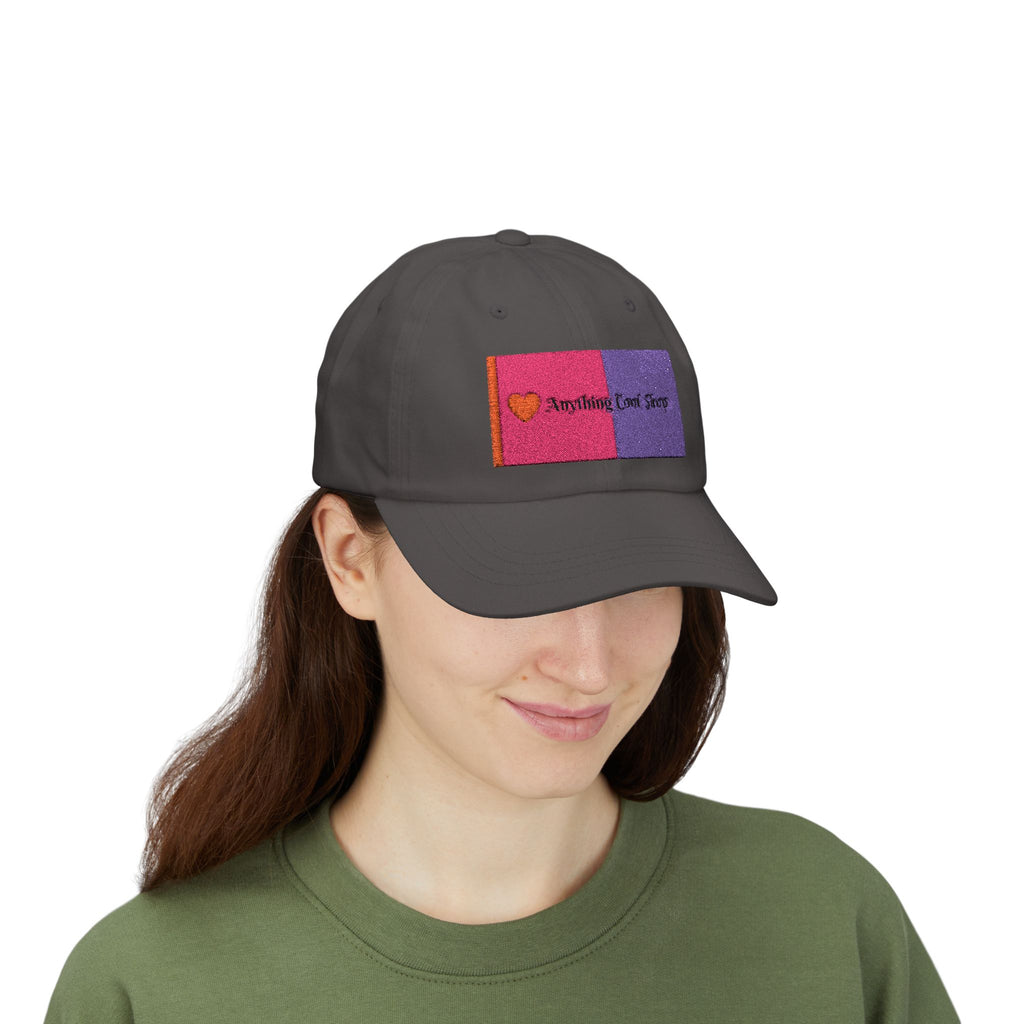 Dad Cap — Pink & Purple Heart Patch Embroidered "Anything Cool Stuff"