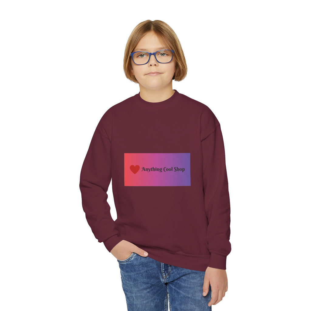 Youth Sweatshirt — “Anything Cool Shop” Gradient Heart Crewneck