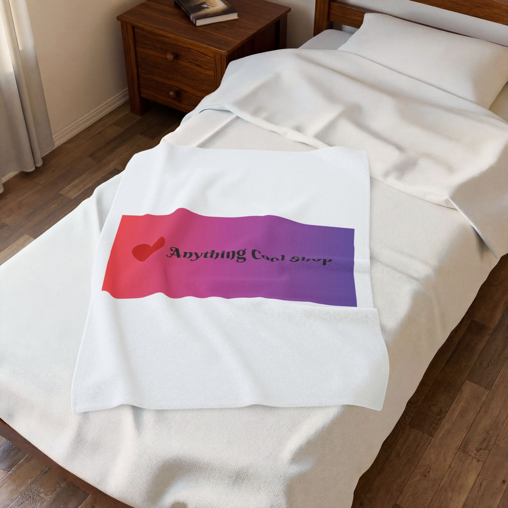 Velveteen Plush Blanket - Gradient Heart Logo "Anything Cool Shop" Cozy Throw