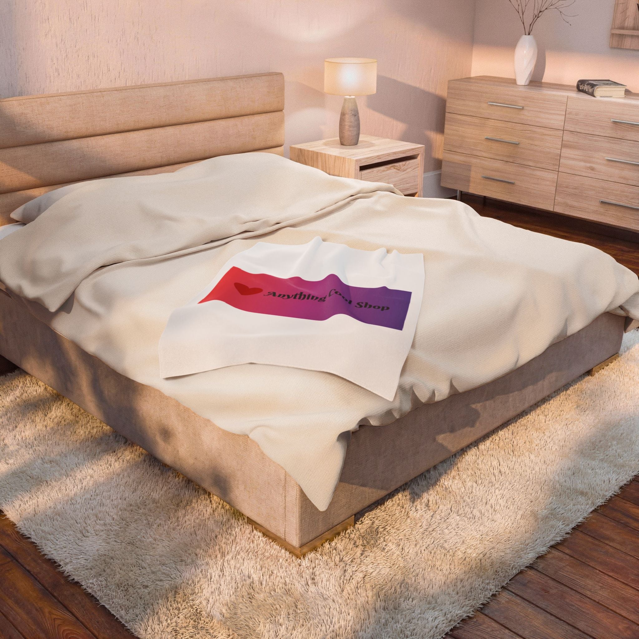 Velveteen Plush Blanket - Gradient Heart Logo "Anything Cool Shop" Cozy Throw
