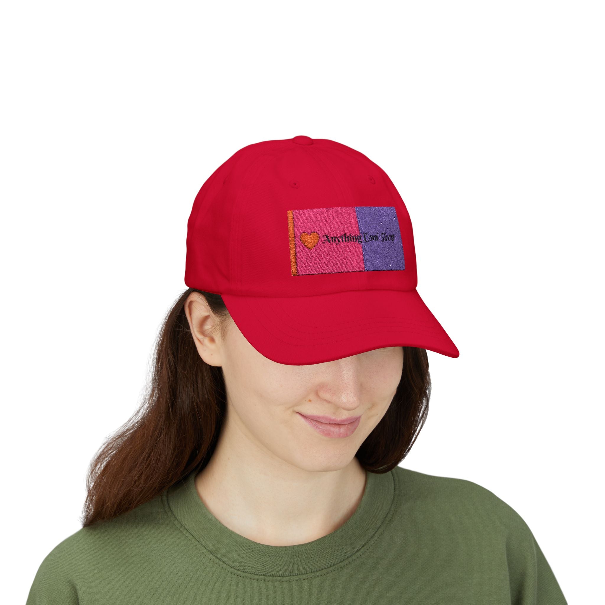 Dad Cap — Pink & Purple Heart Patch Embroidered "Anything Cool Stuff"