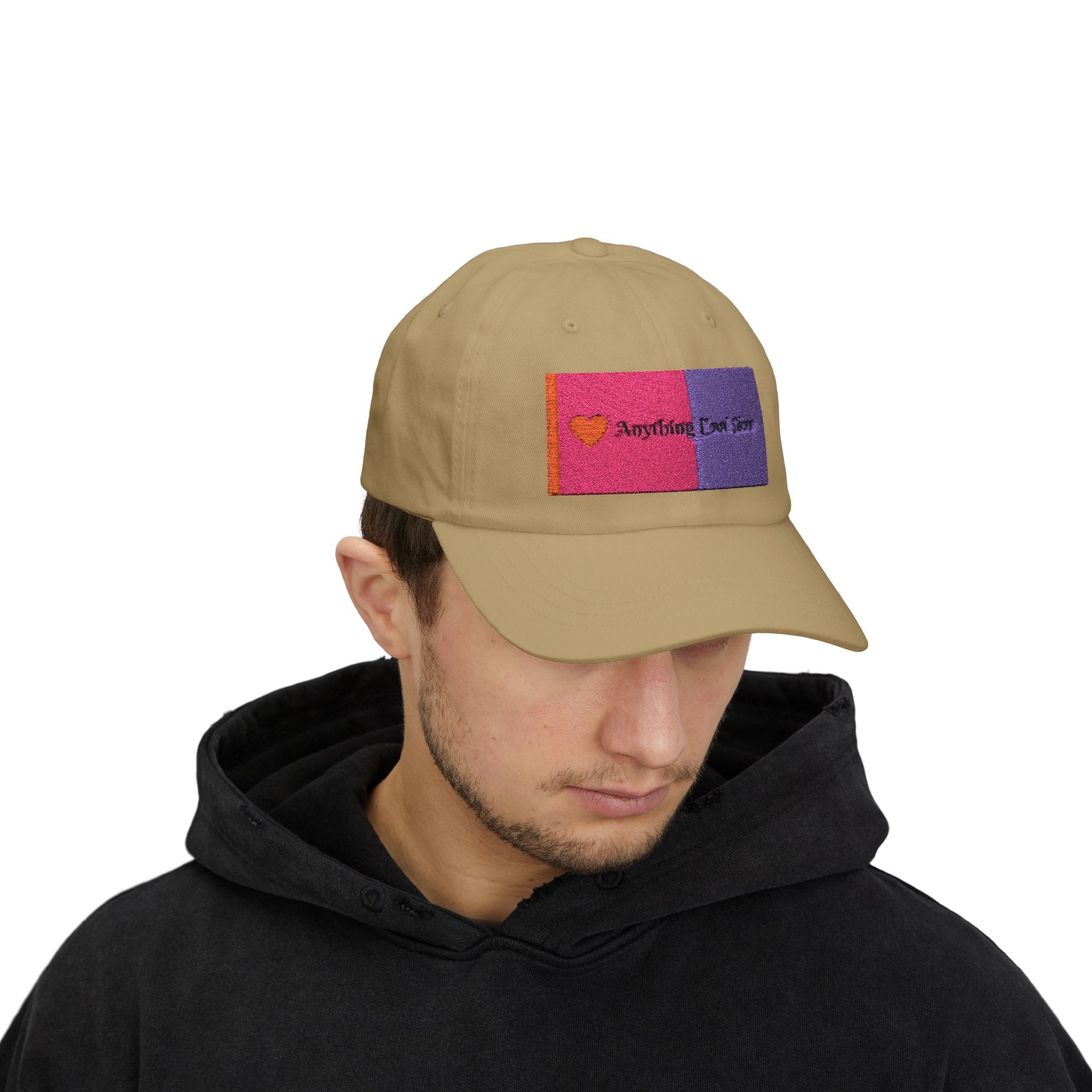 Dad Cap — Pink & Purple Heart Patch Embroidered "Anything Cool Stuff"