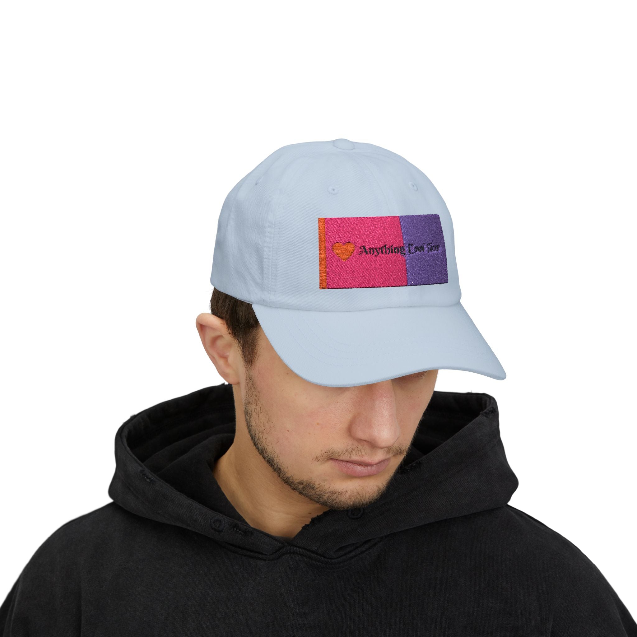 Dad Cap — Pink & Purple Heart Patch Embroidered "Anything Cool Stuff"