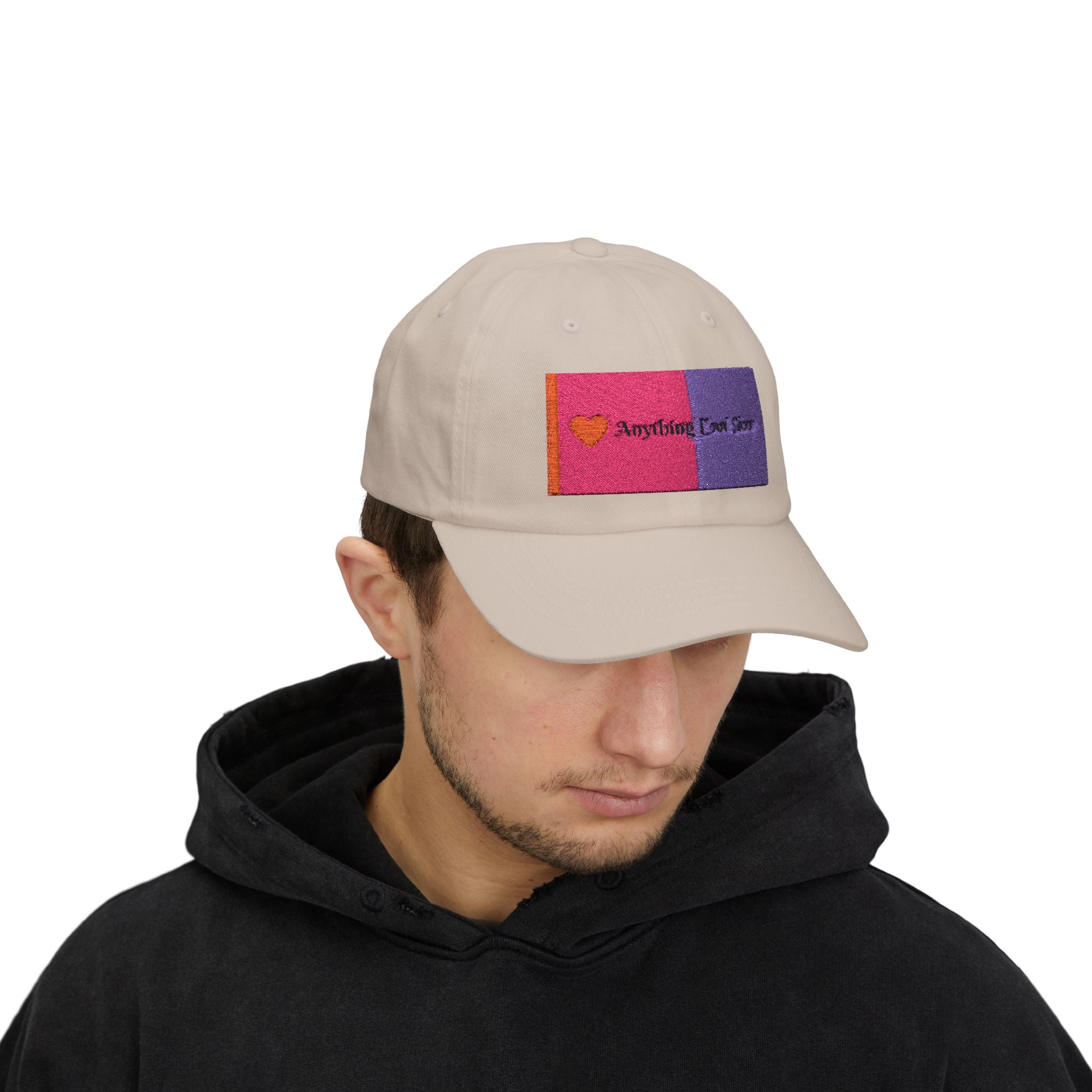 Dad Cap — Pink & Purple Heart Patch Embroidered "Anything Cool Stuff"