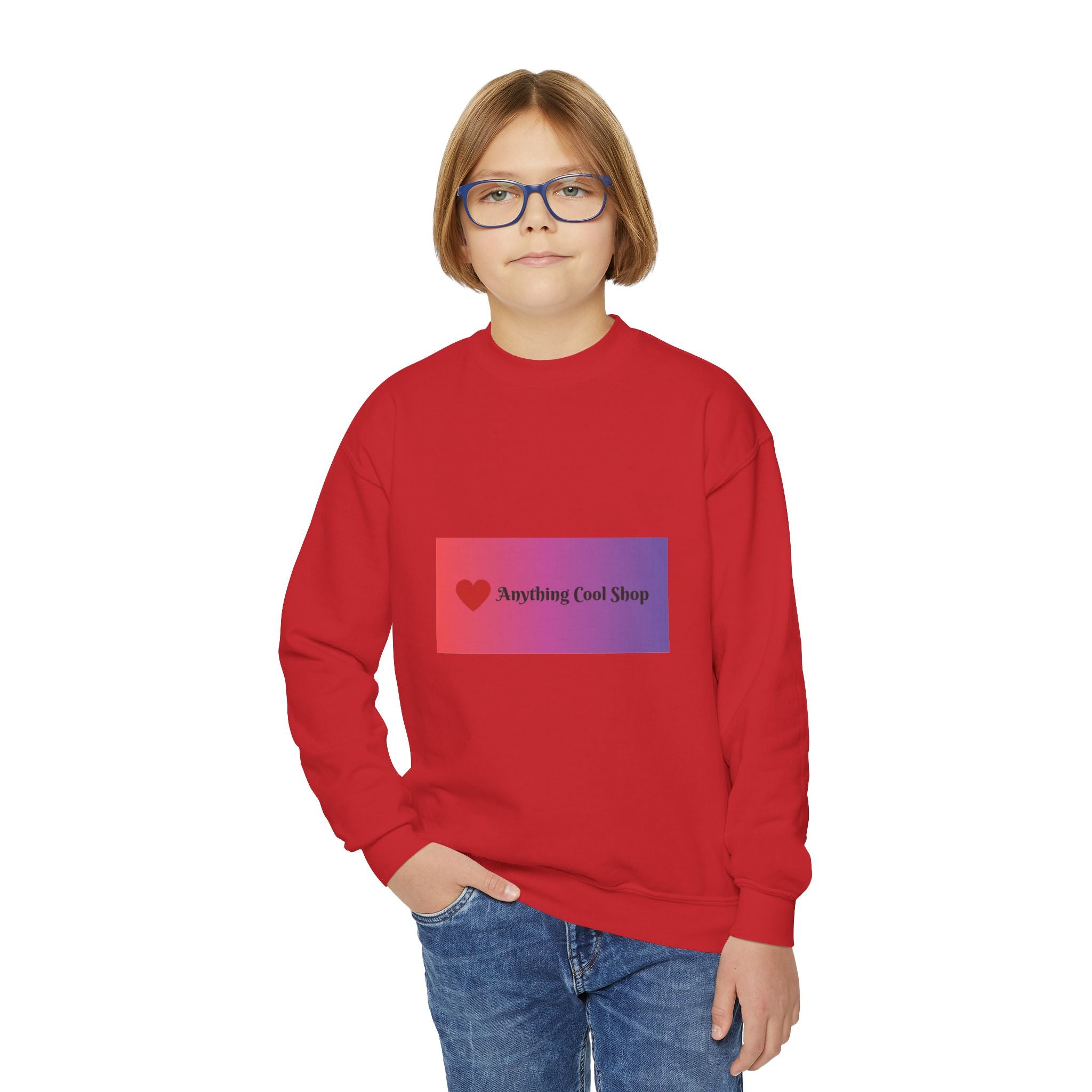 Youth Sweatshirt — “Anything Cool Shop” Gradient Heart Crewneck