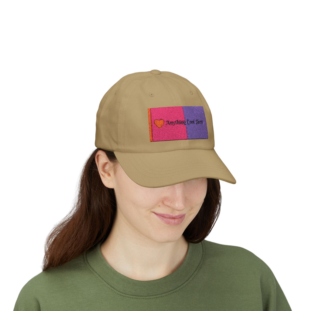 Dad Cap — Pink & Purple Heart Patch Embroidered "Anything Cool Stuff"