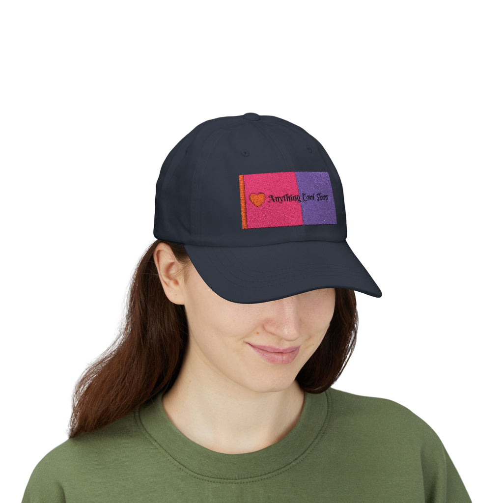 Dad Cap — Pink & Purple Heart Patch Embroidered "Anything Cool Stuff"