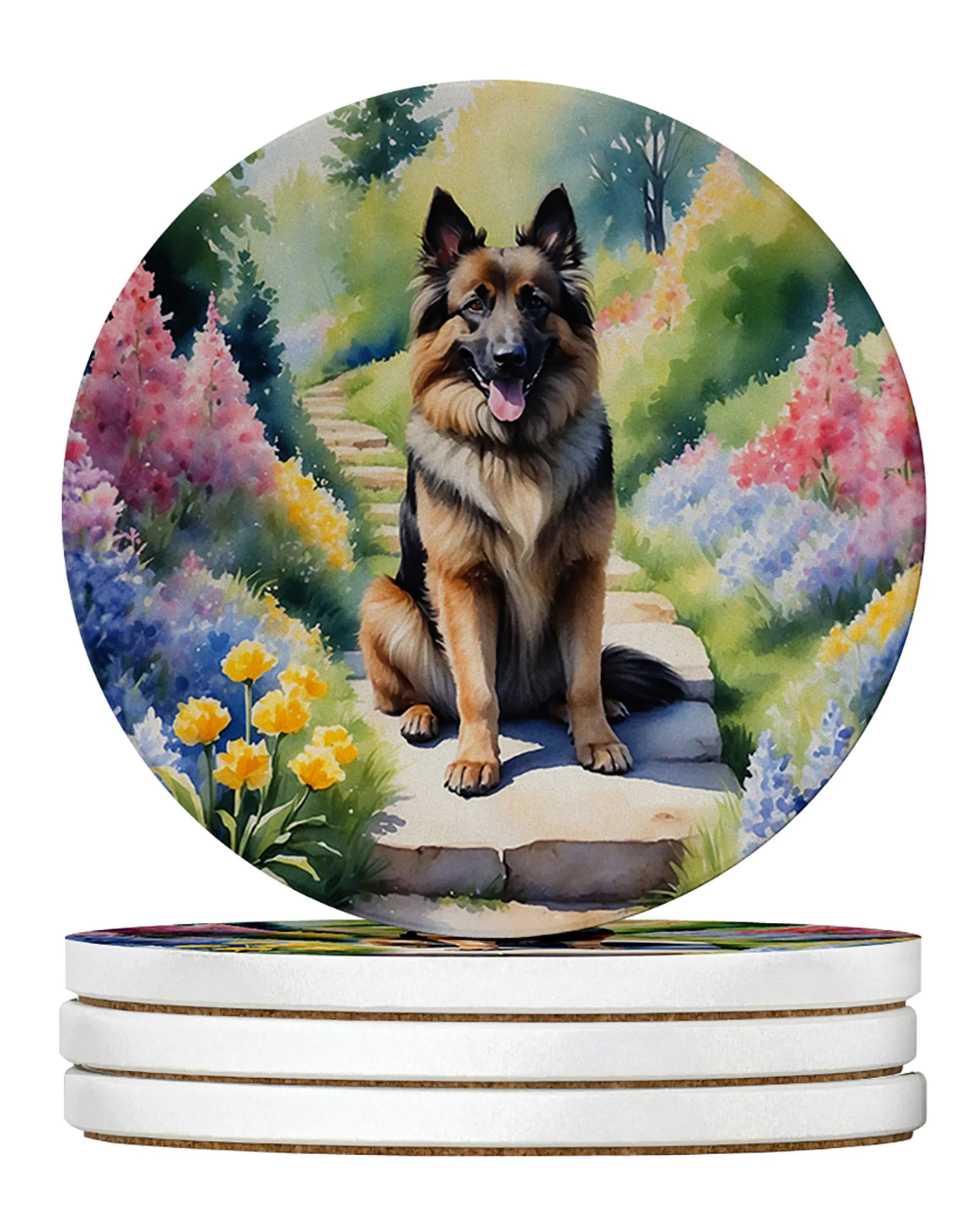 Spring Path Large Sandstone Coasters - Pack of 4 High-Quality Coasters