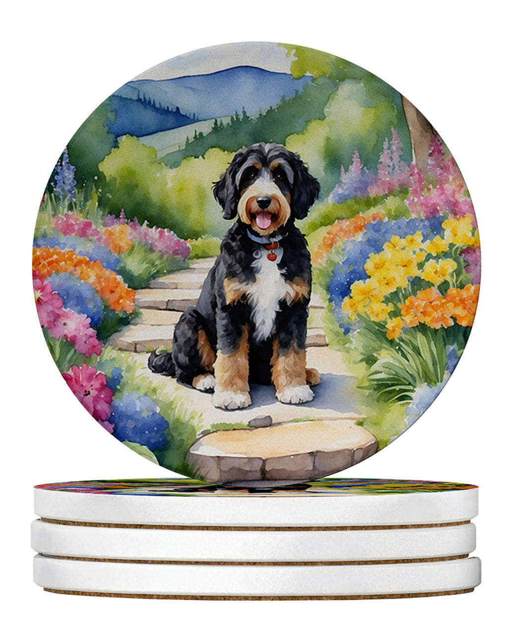 Spring Path Large Sandstone Coasters - Pack of 4 High-Quality Coasters