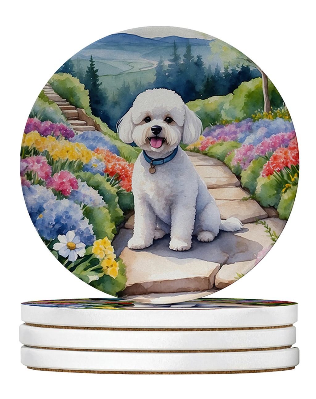Spring Path Large Sandstone Coasters - Pack of 4 High-Quality Coasters