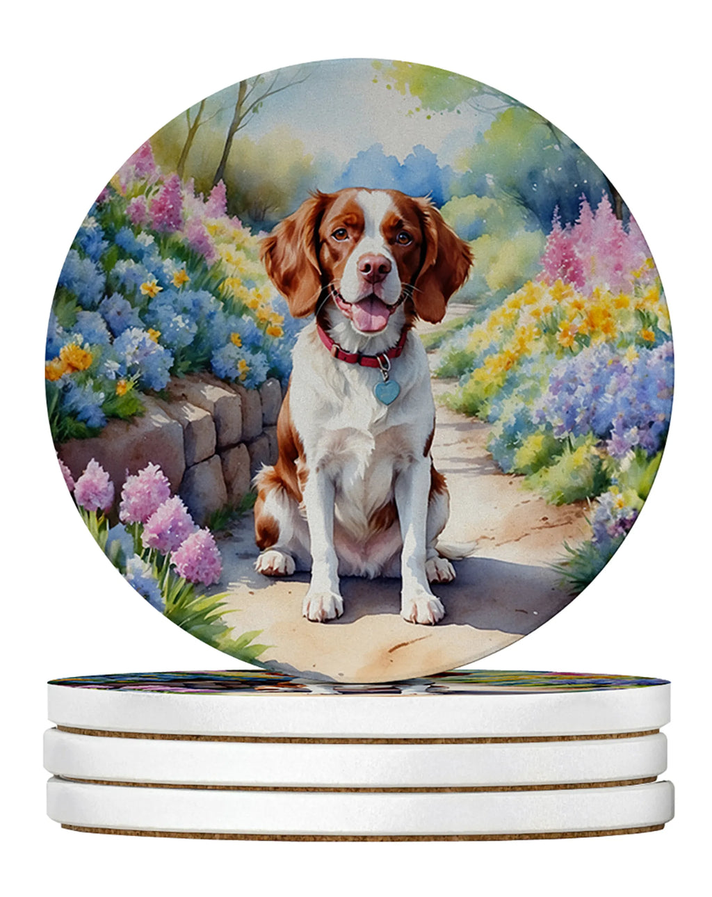 Spring Path Large Sandstone Coasters - Pack of 4 High-Quality Coasters