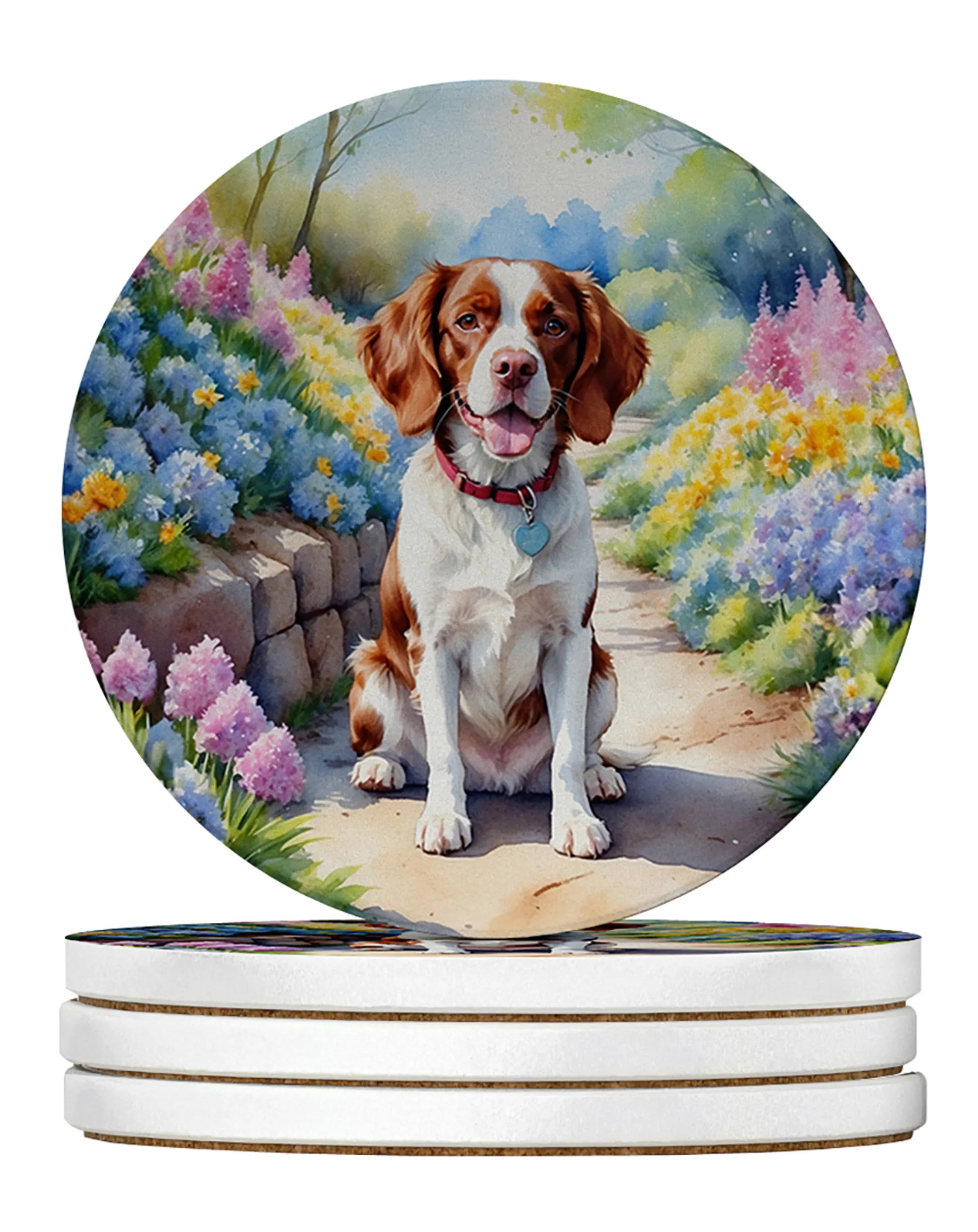 Spring Path Large Sandstone Coasters - Pack of 4 High-Quality Coasters