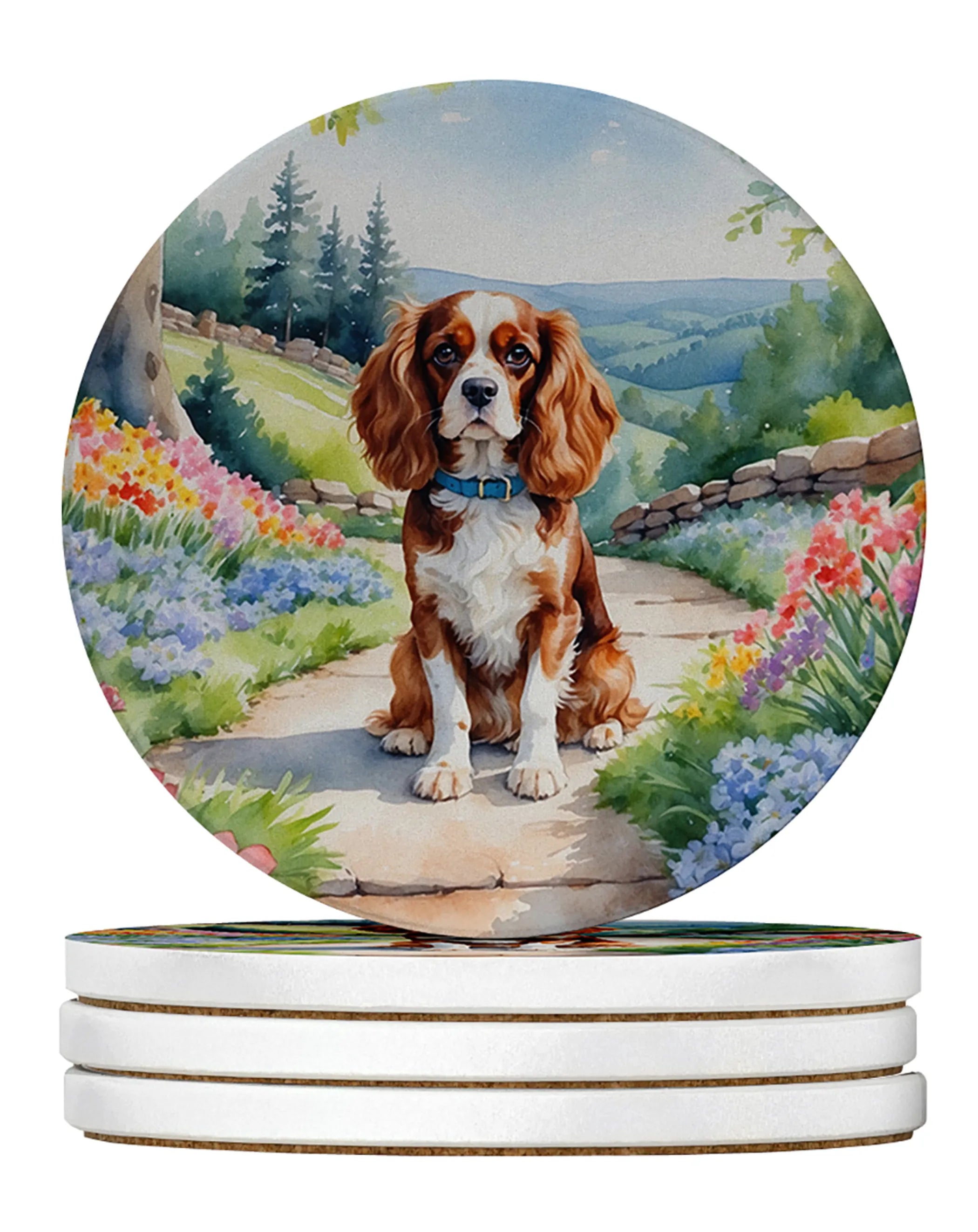 Spring Path Large Sandstone Coasters - Pack of 4 High-Quality Coasters