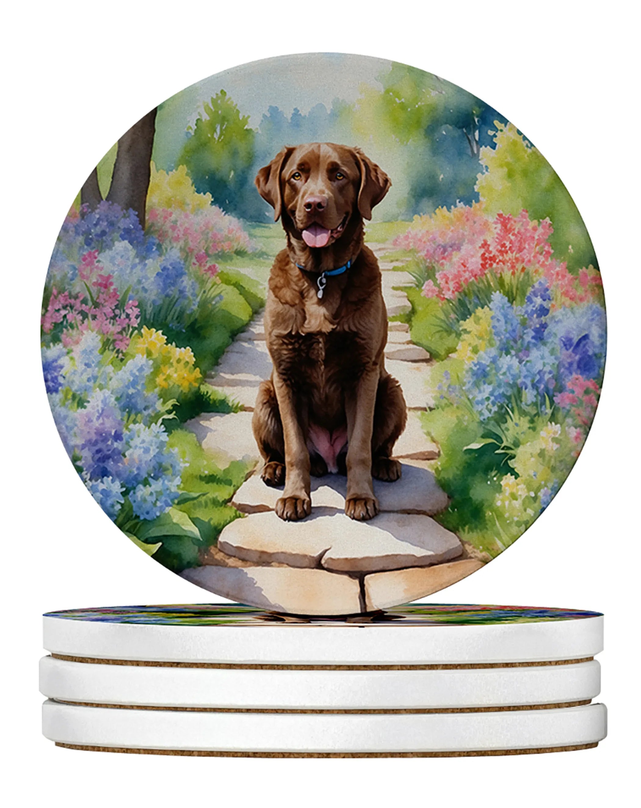 Spring Path Large Sandstone Coasters - Pack of 4 High-Quality Coasters