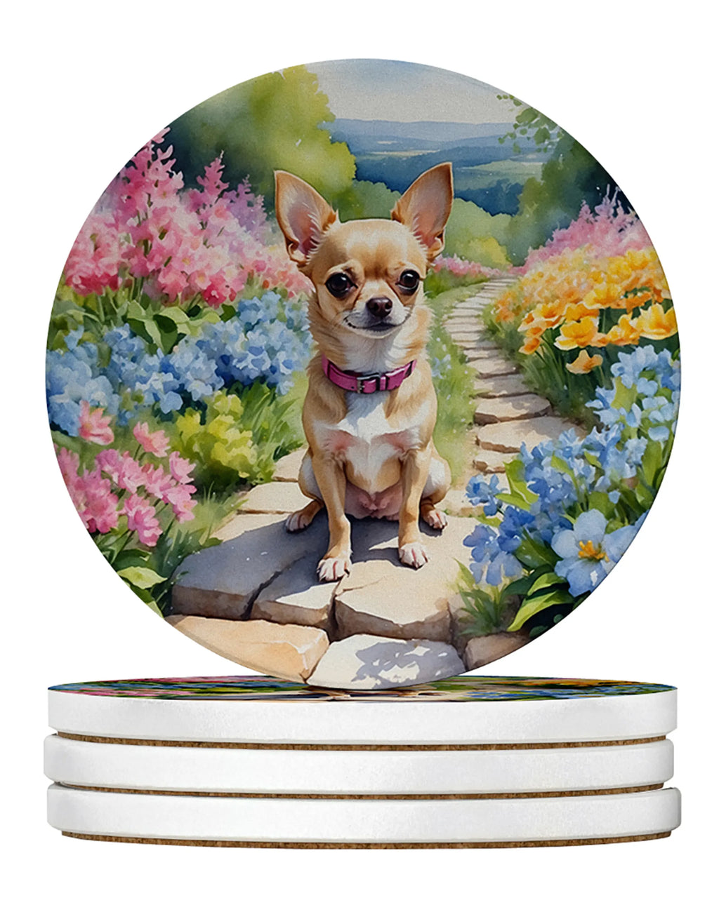 Spring Path Large Sandstone Coasters - Pack of 4 High-Quality Coasters