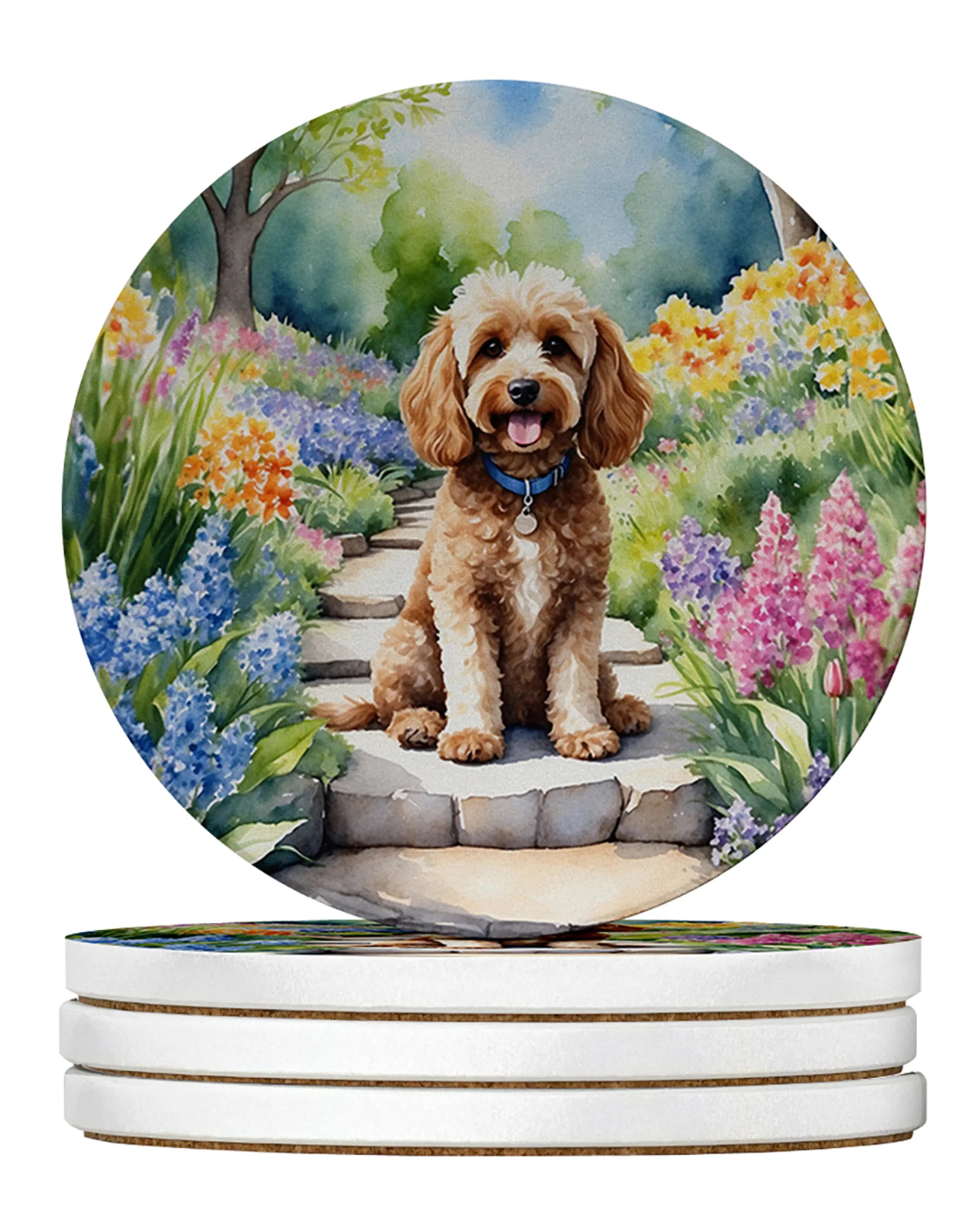 Spring Path Large Sandstone Coasters - Pack of 4 High-Quality Coasters