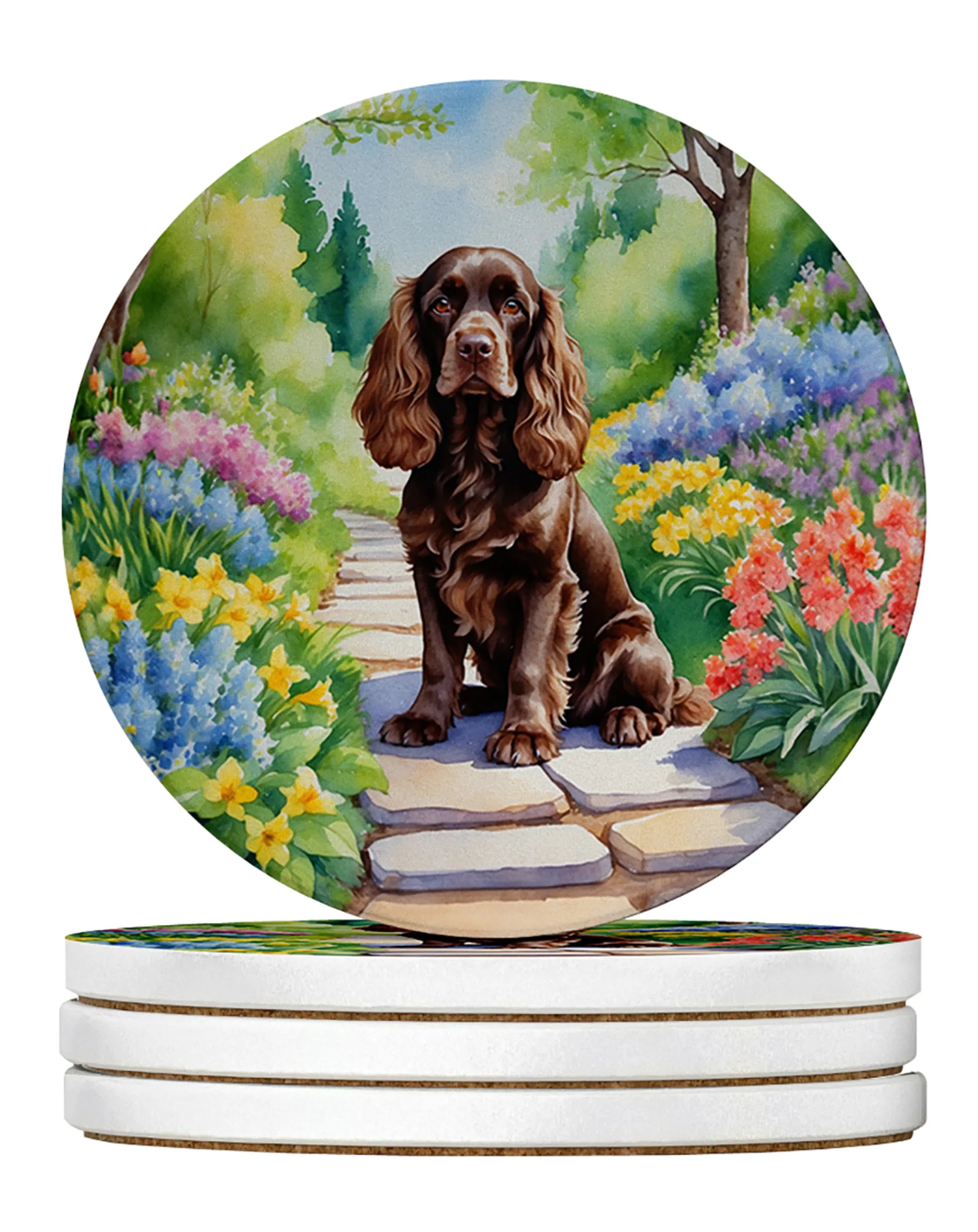 Spring Path Large Sandstone Coasters - Pack of 4 High-Quality Coasters