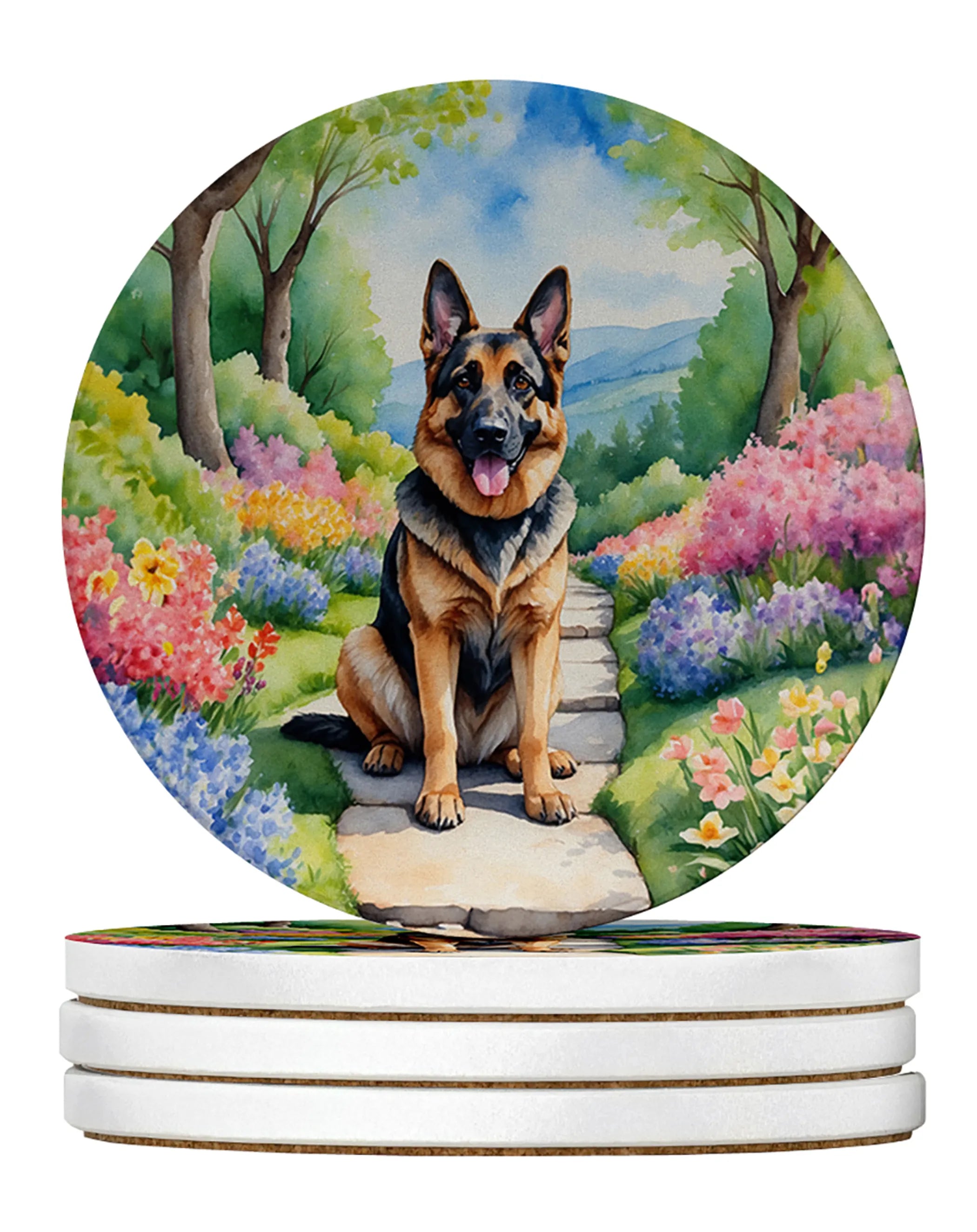 Spring Path Large Sandstone Coasters - Pack of 4 High-Quality Coasters