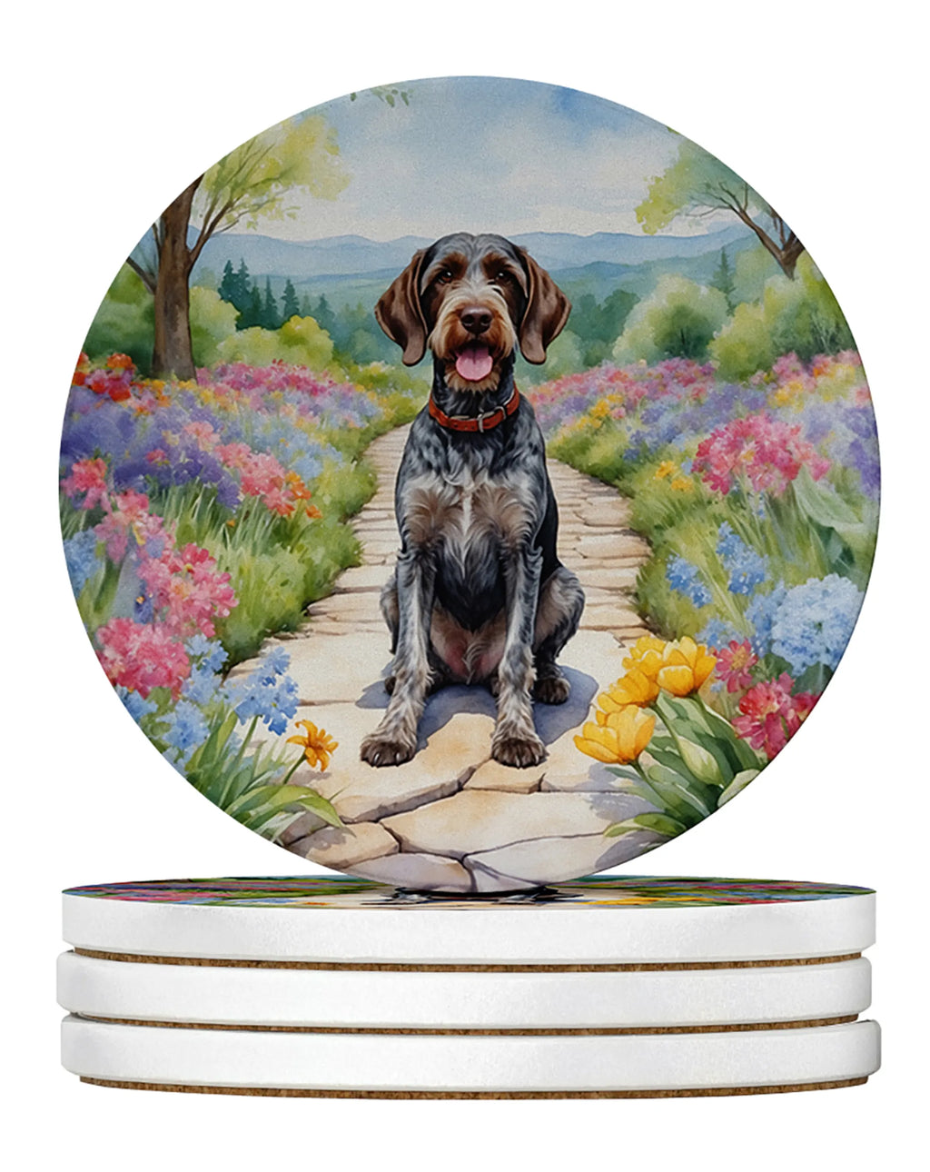 Spring Path Large Sandstone Coasters - Pack of 4 High-Quality Coasters