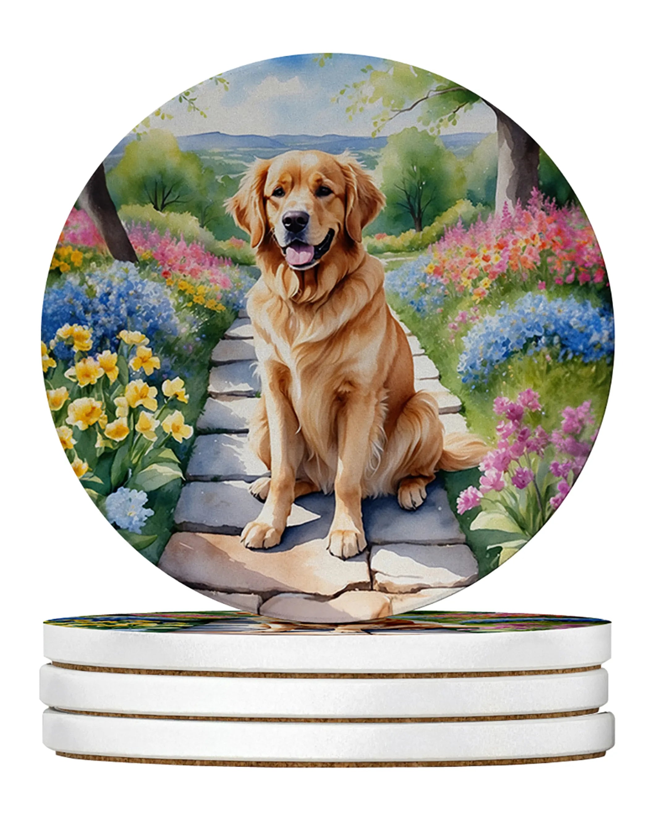 Spring Path Large Sandstone Coasters - Pack of 4 High-Quality Coasters