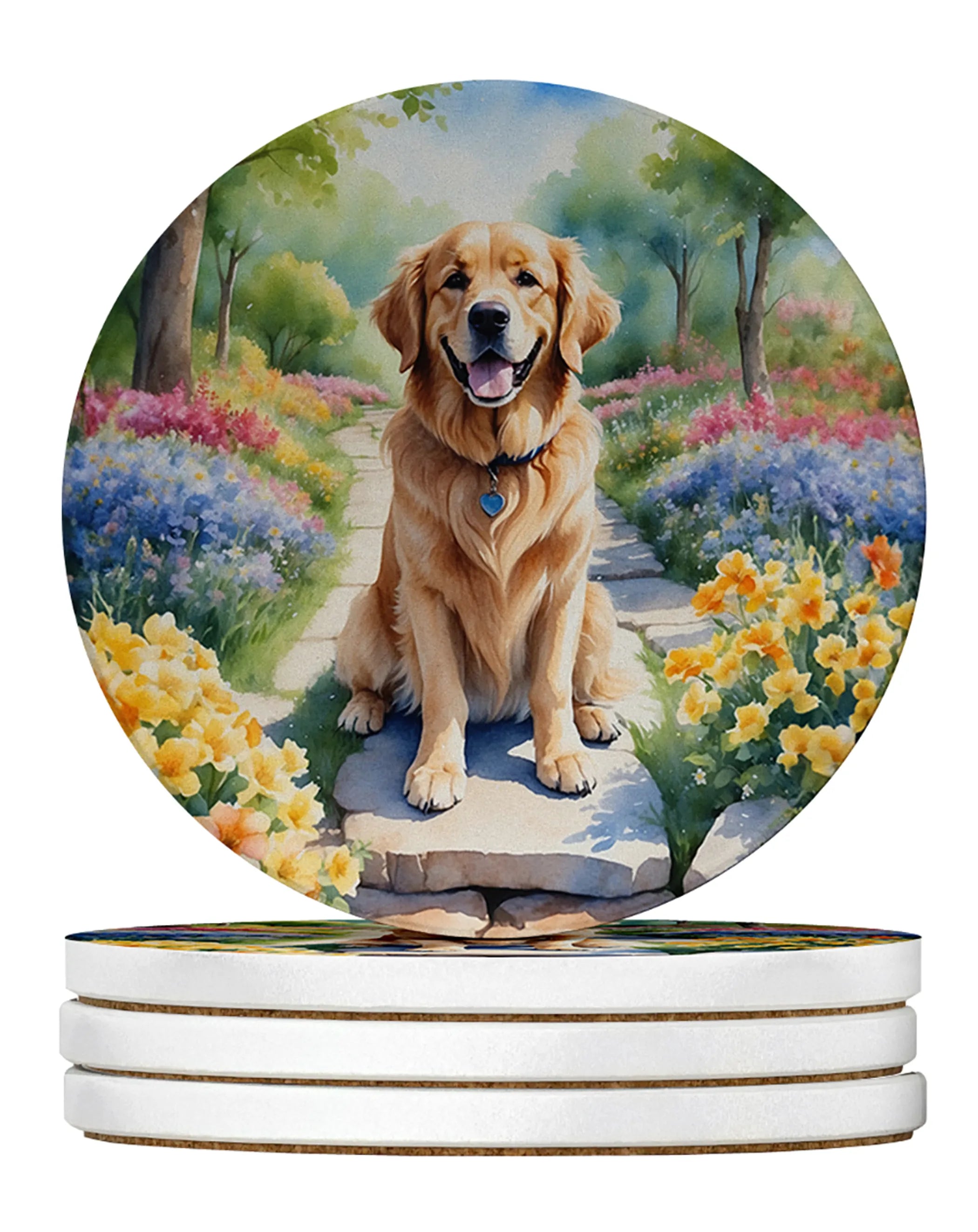 Spring Path Large Sandstone Coasters - Pack of 4 High-Quality Coasters