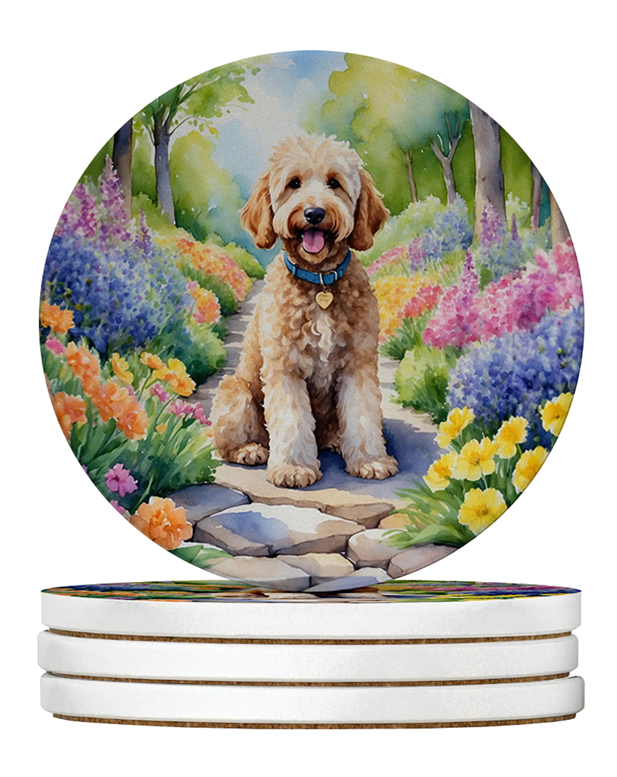 Spring Path Large Sandstone Coasters - Pack of 4 High-Quality Coasters