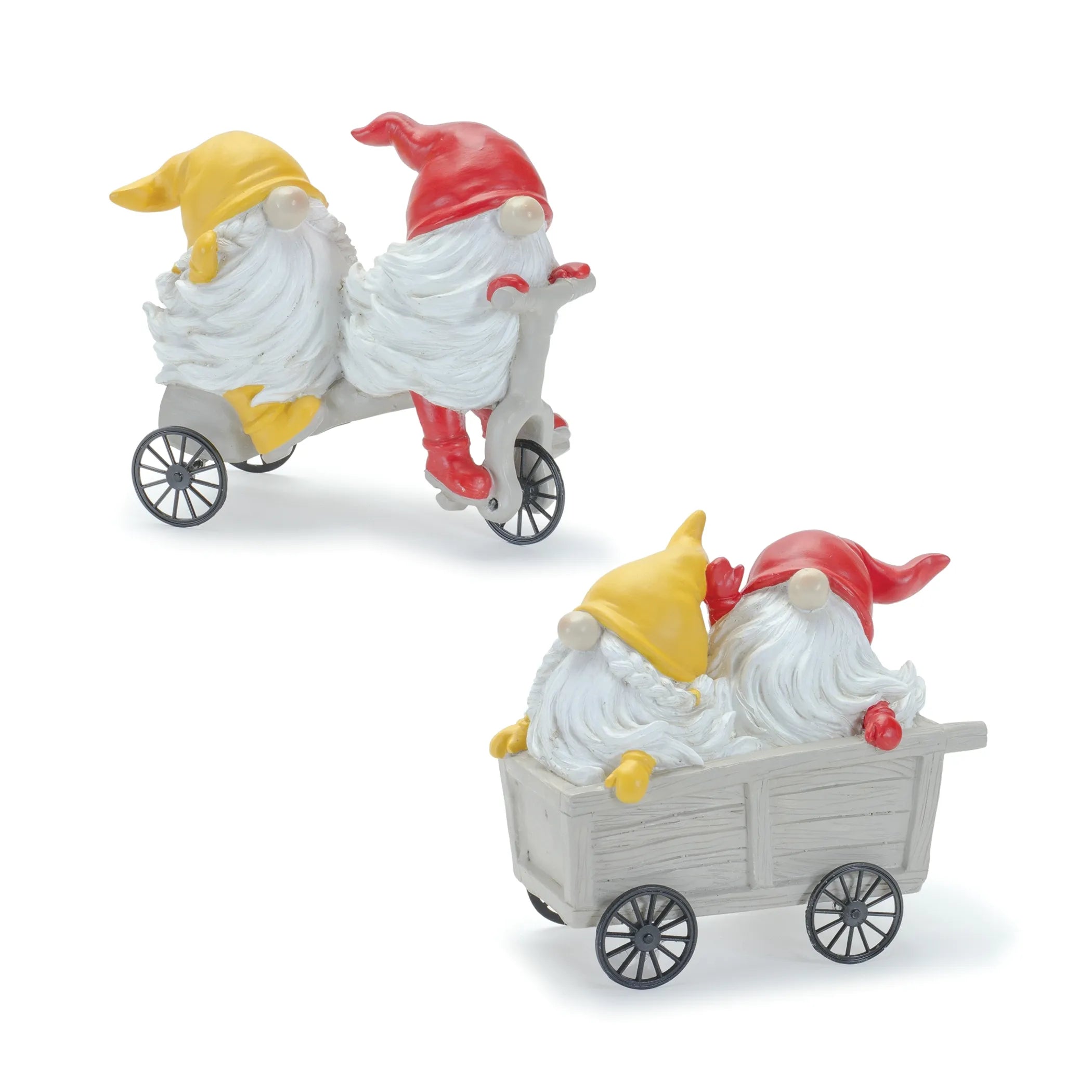Gnome w/Scooter and Wheelbarrow (Set of 4) 5"H Resin