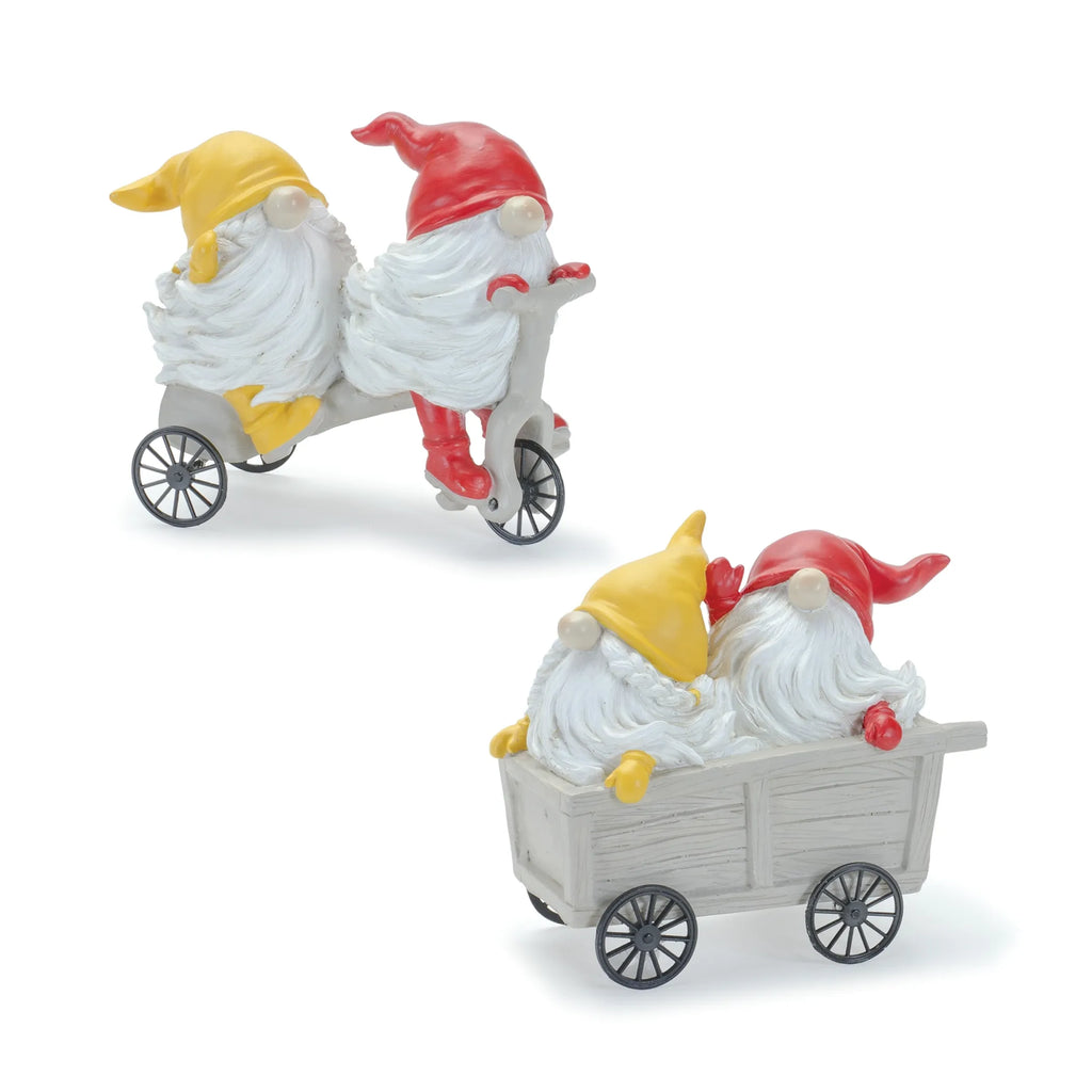 Gnome w/Scooter and Wheelbarrow (Set of 4) 5"H Resin