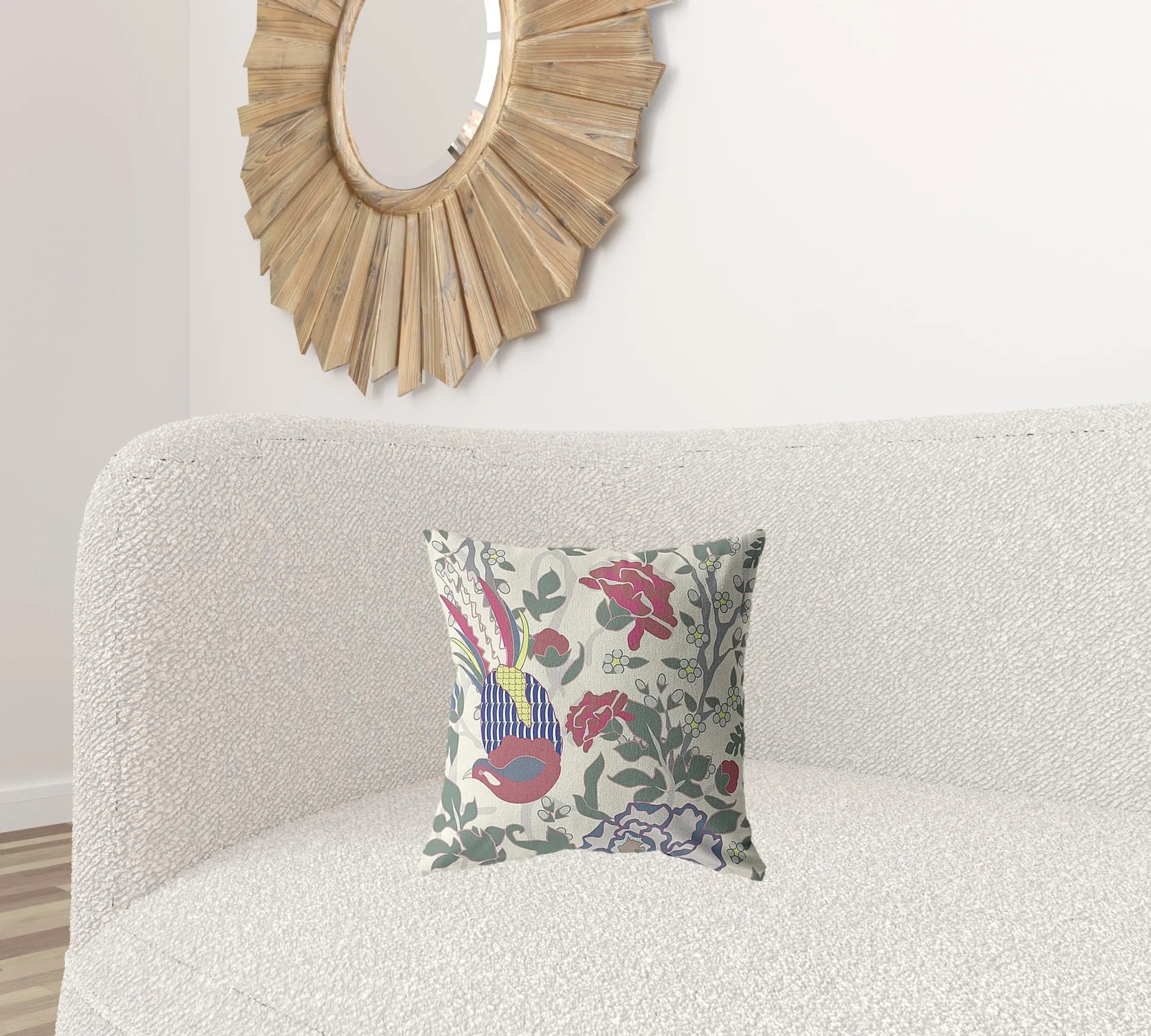 16 Pink Sage Peacock Suede Throw Pillow