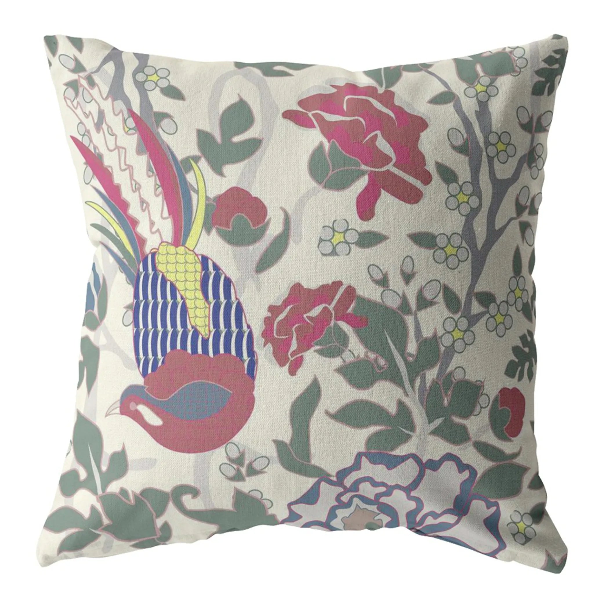 18 Pink Sage Peacock Suede Throw Pillow