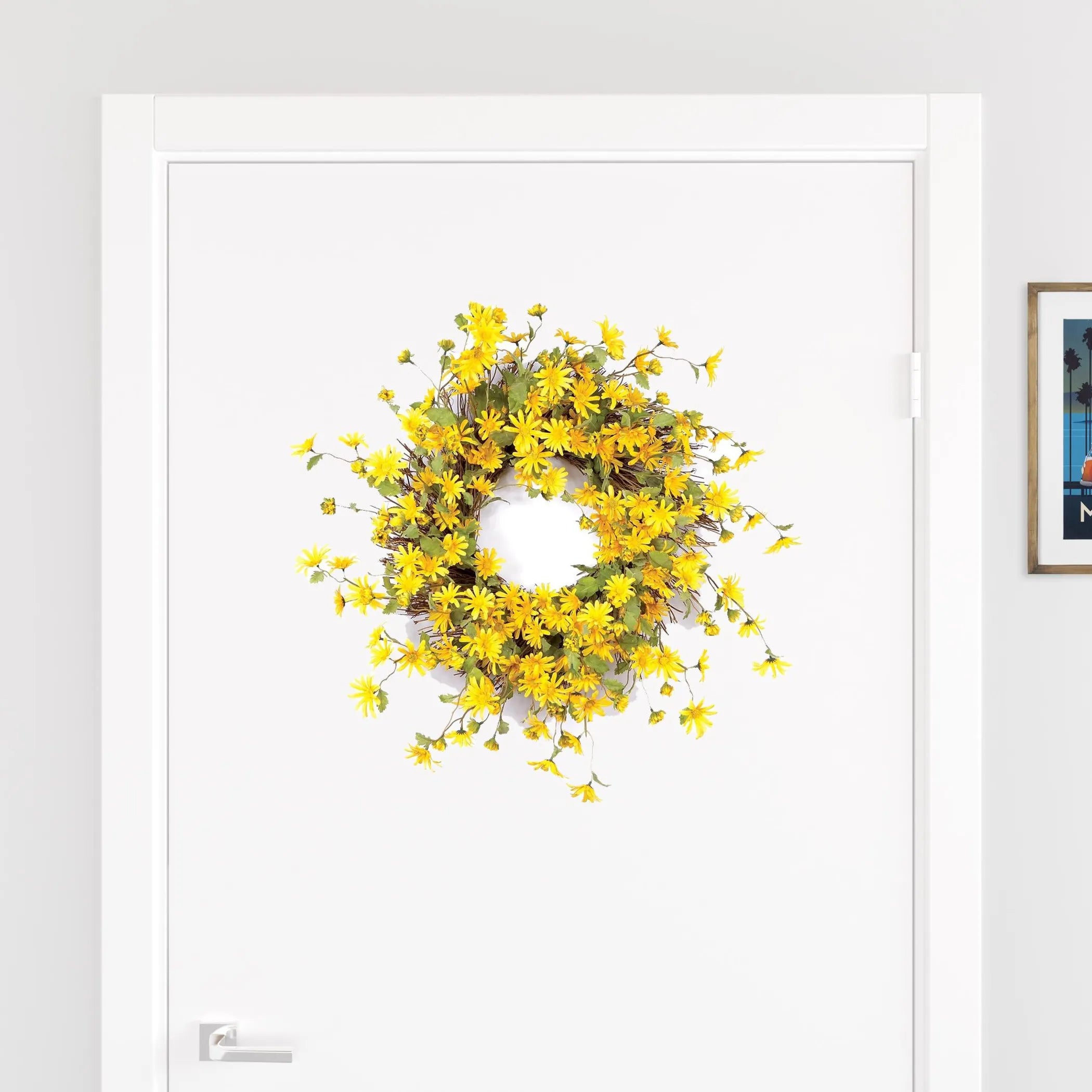 23" Green and Yellow Artificial Spring Daisy Wreath