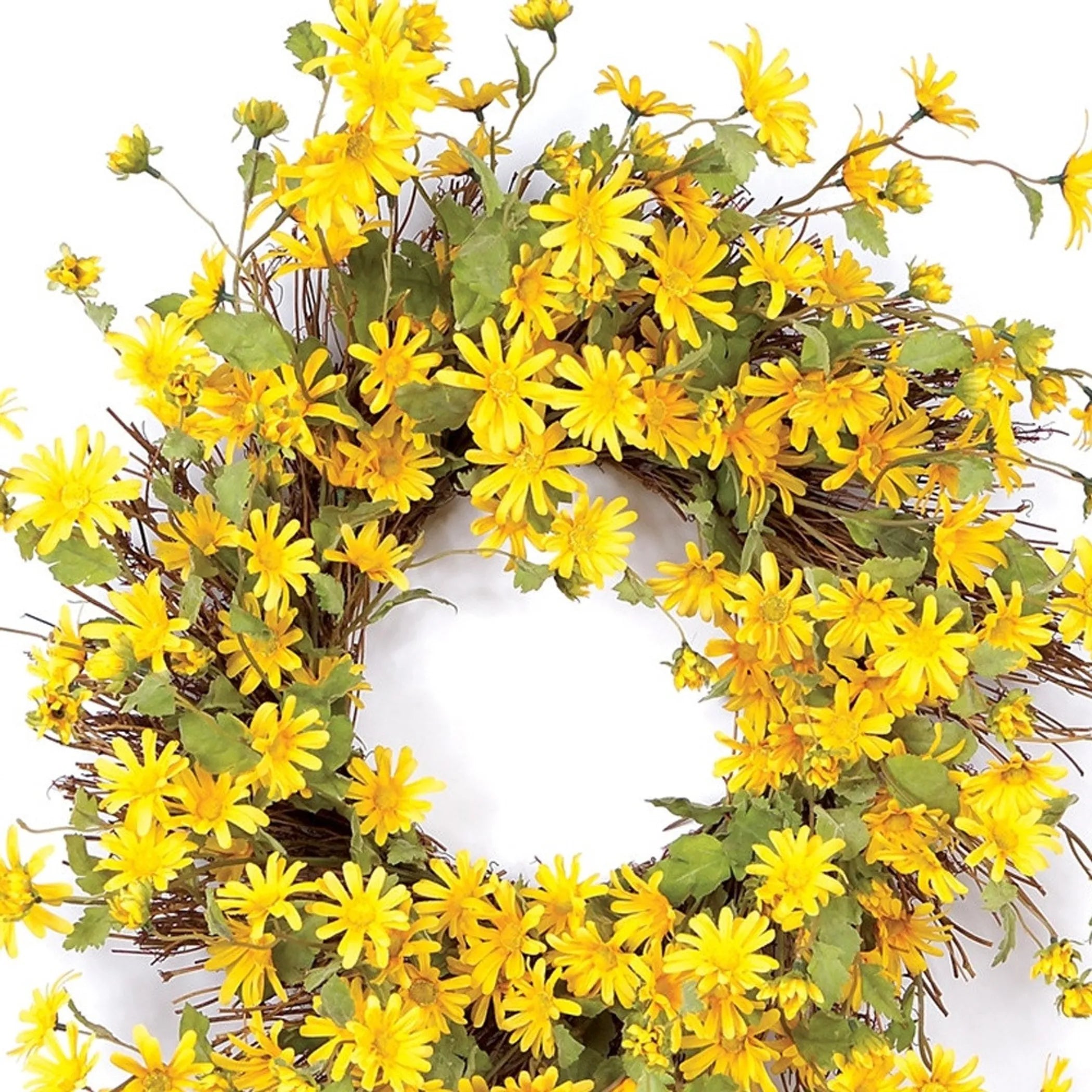 23" Green and Yellow Artificial Spring Daisy Wreath
