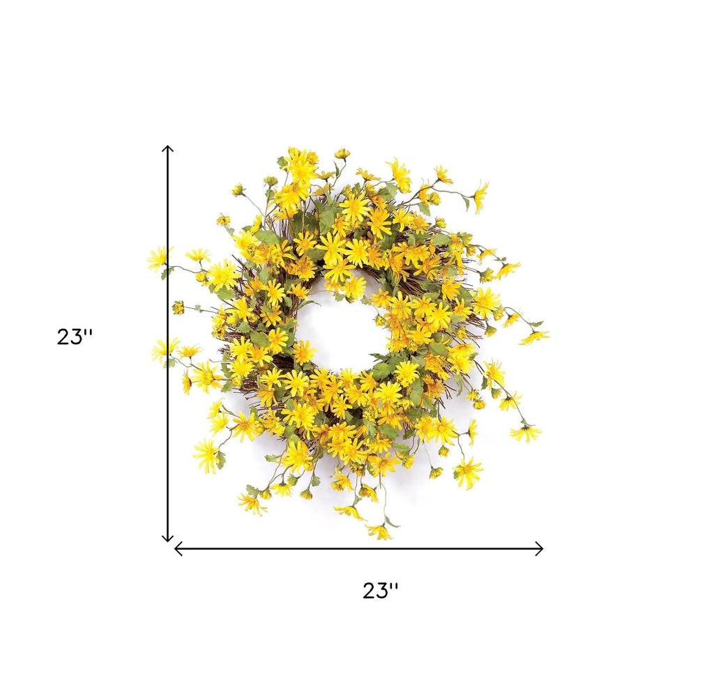 23" Green and Yellow Artificial Spring Daisy Wreath