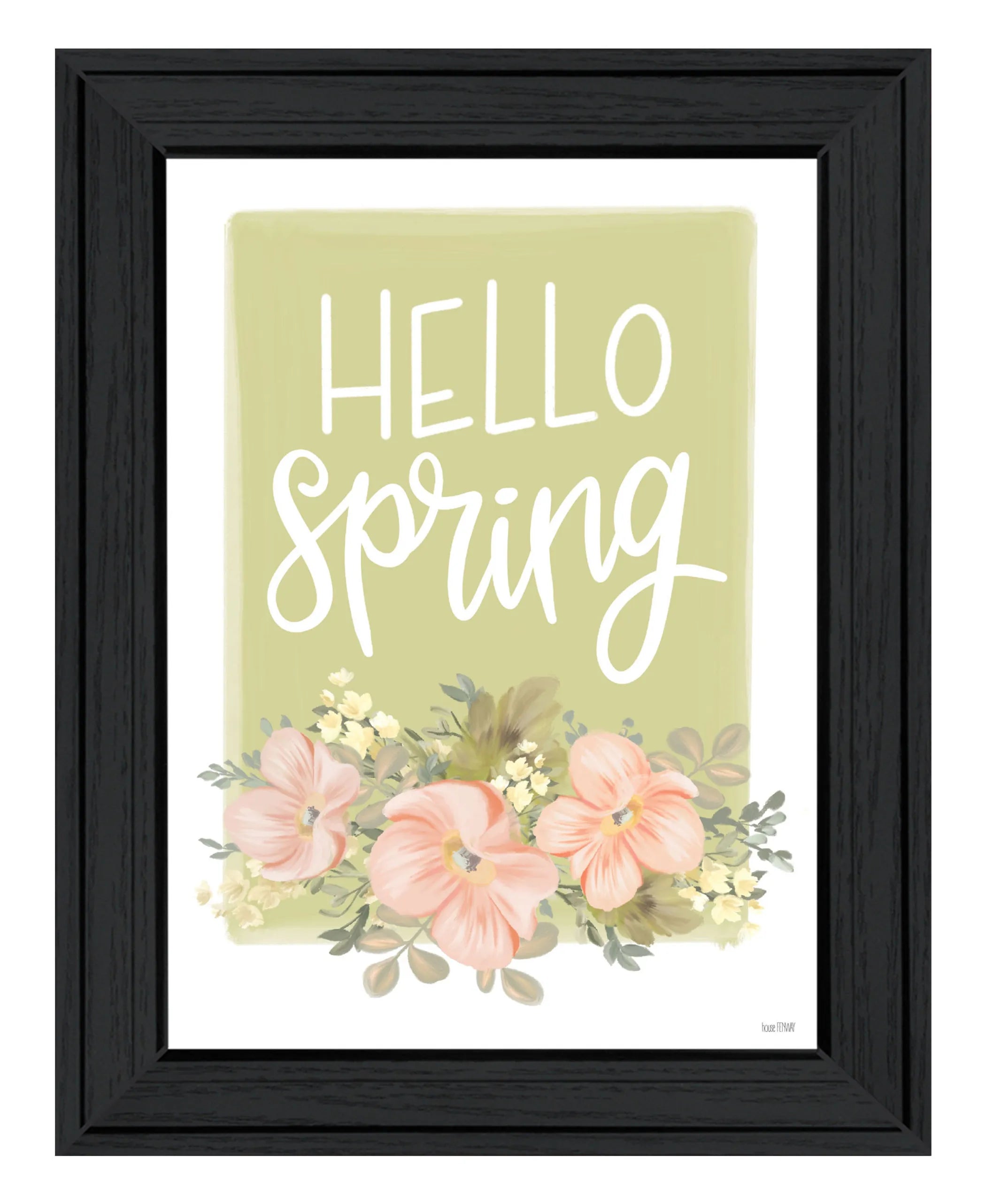 Hello Spring Floral Black Framed Print Wall Art