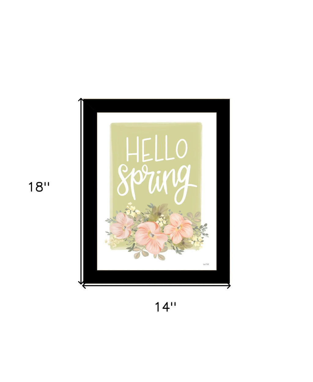 Hello Spring Floral Black Framed Print Wall Art