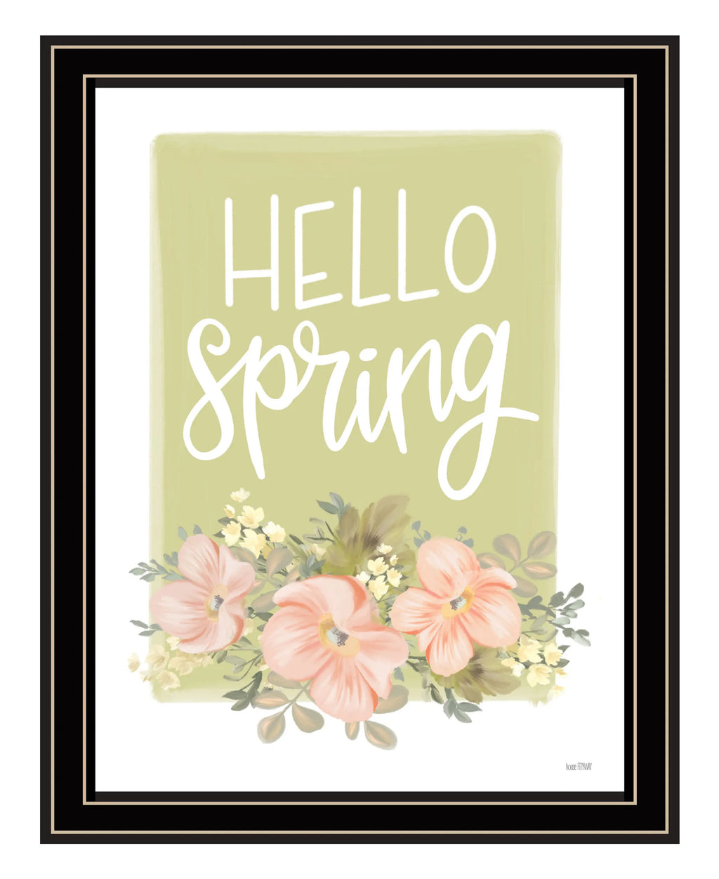 Hello Spring Floral Black Framed Print Wall Art