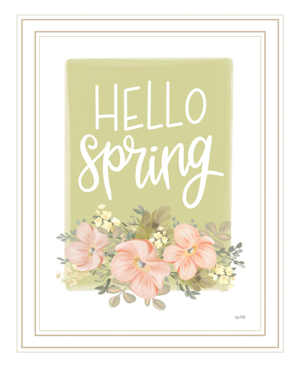 Hello Spring Floral White Framed Print Wall Art