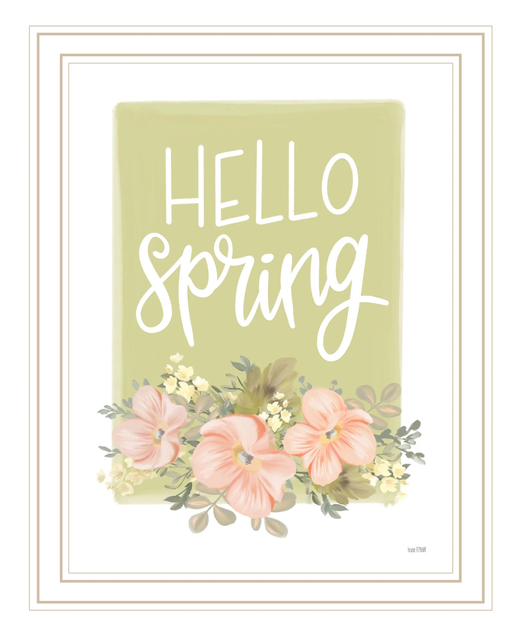 Hello Spring Floral White Framed Print Wall Art