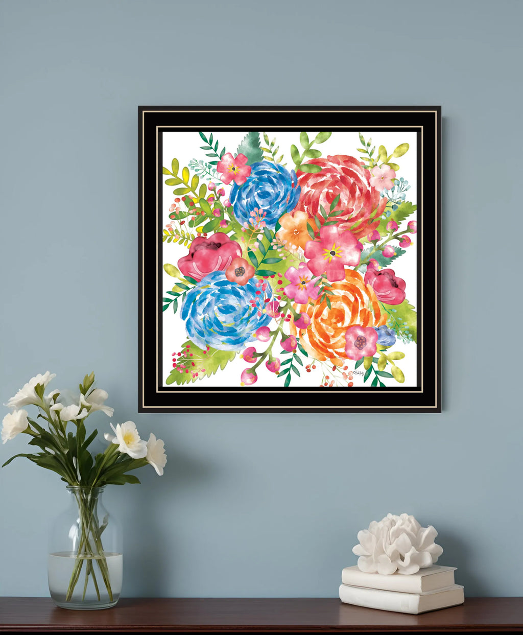 Spring Floral Black Framed Print Wall Art