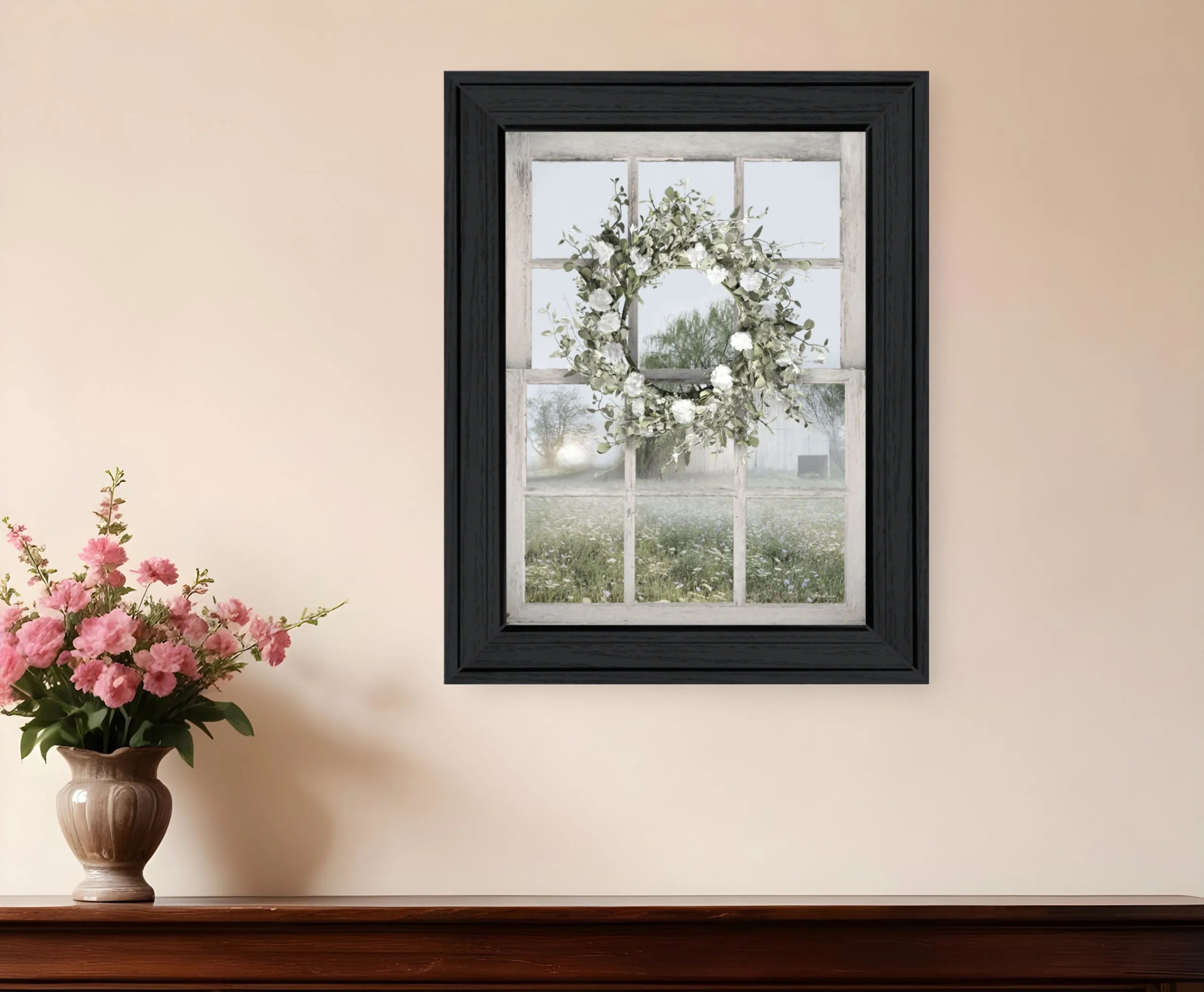 Spring Farm View Black Framed Print Wall Art