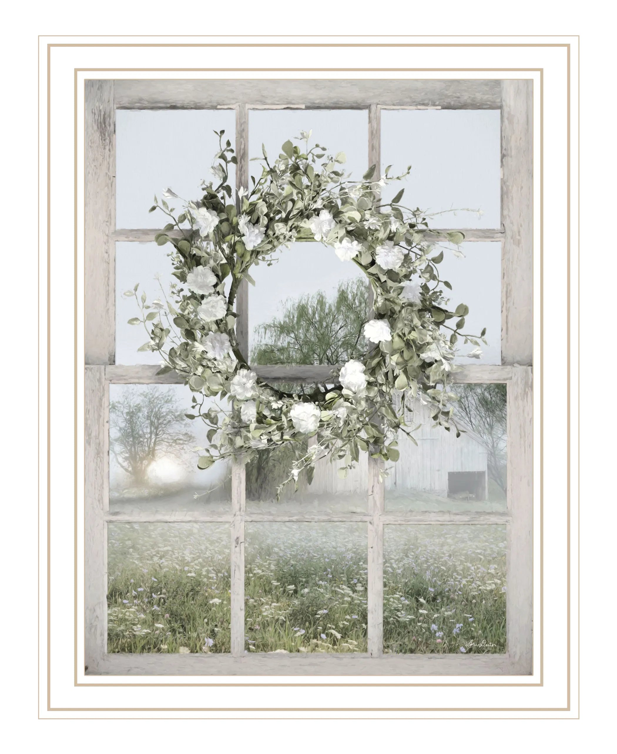 Spring Farm View White Framed Print Wall Art