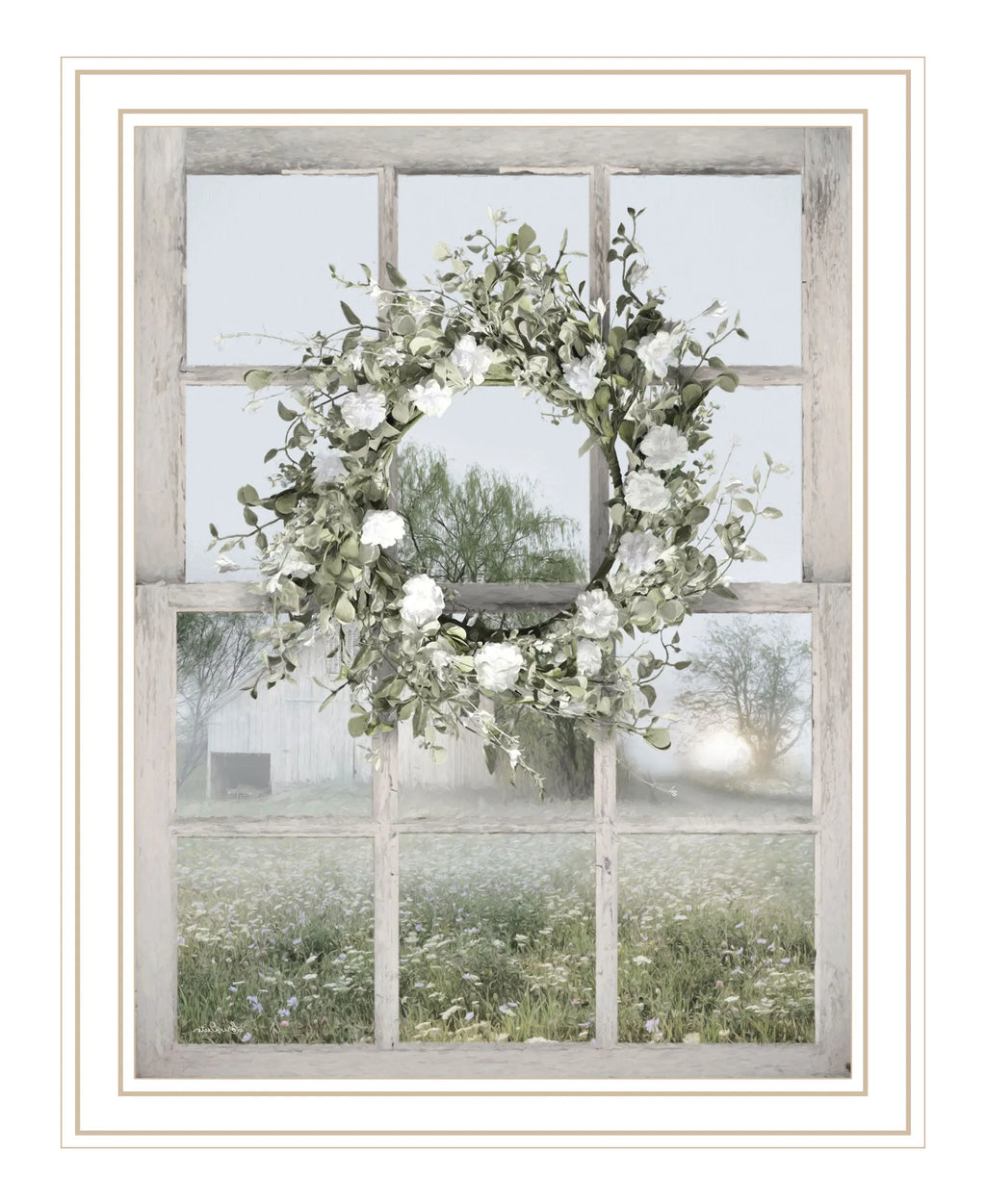 Spring Farm View White Framed Print Wall Art