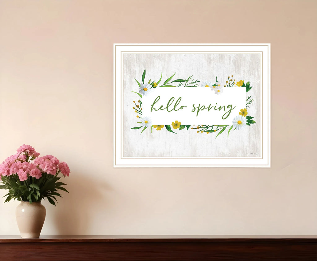 Hello Spring White Framed Print Wall Art