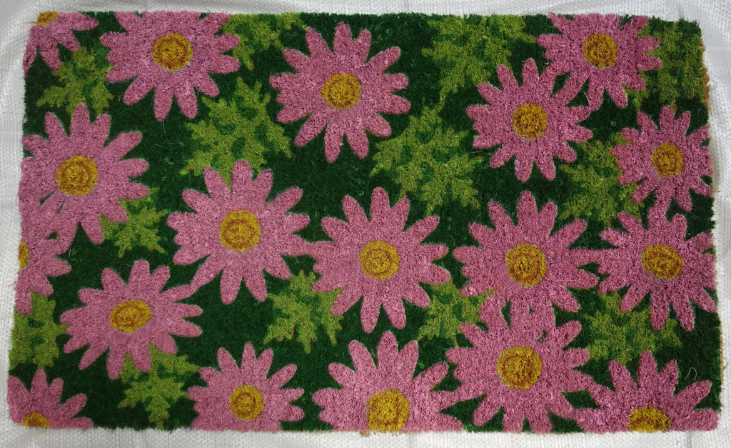 18" X 30" Pink and Green Coir Floral Outdoor Spring Door Mat