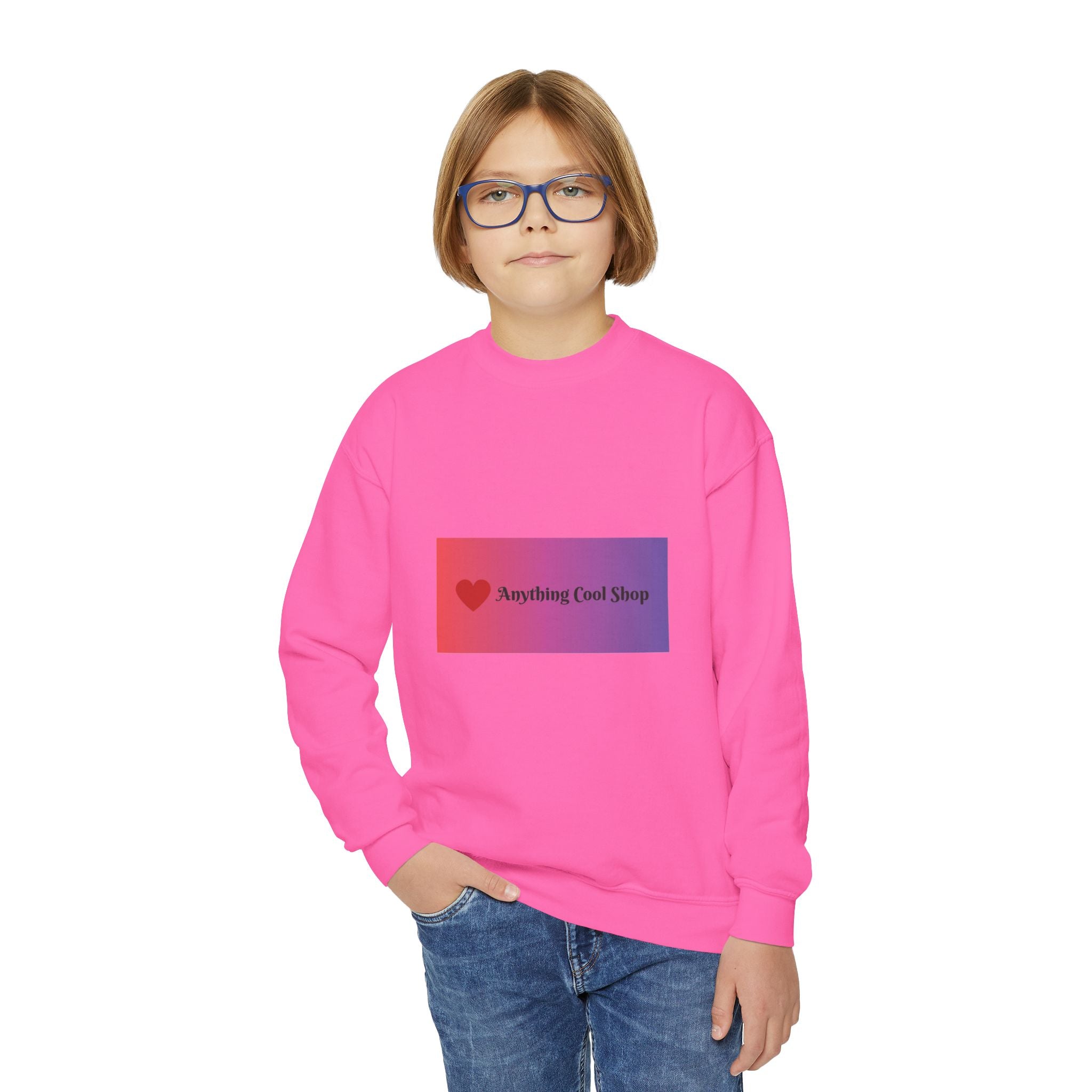 Youth Sweatshirt — “Anything Cool Shop” Gradient Heart Crewneck